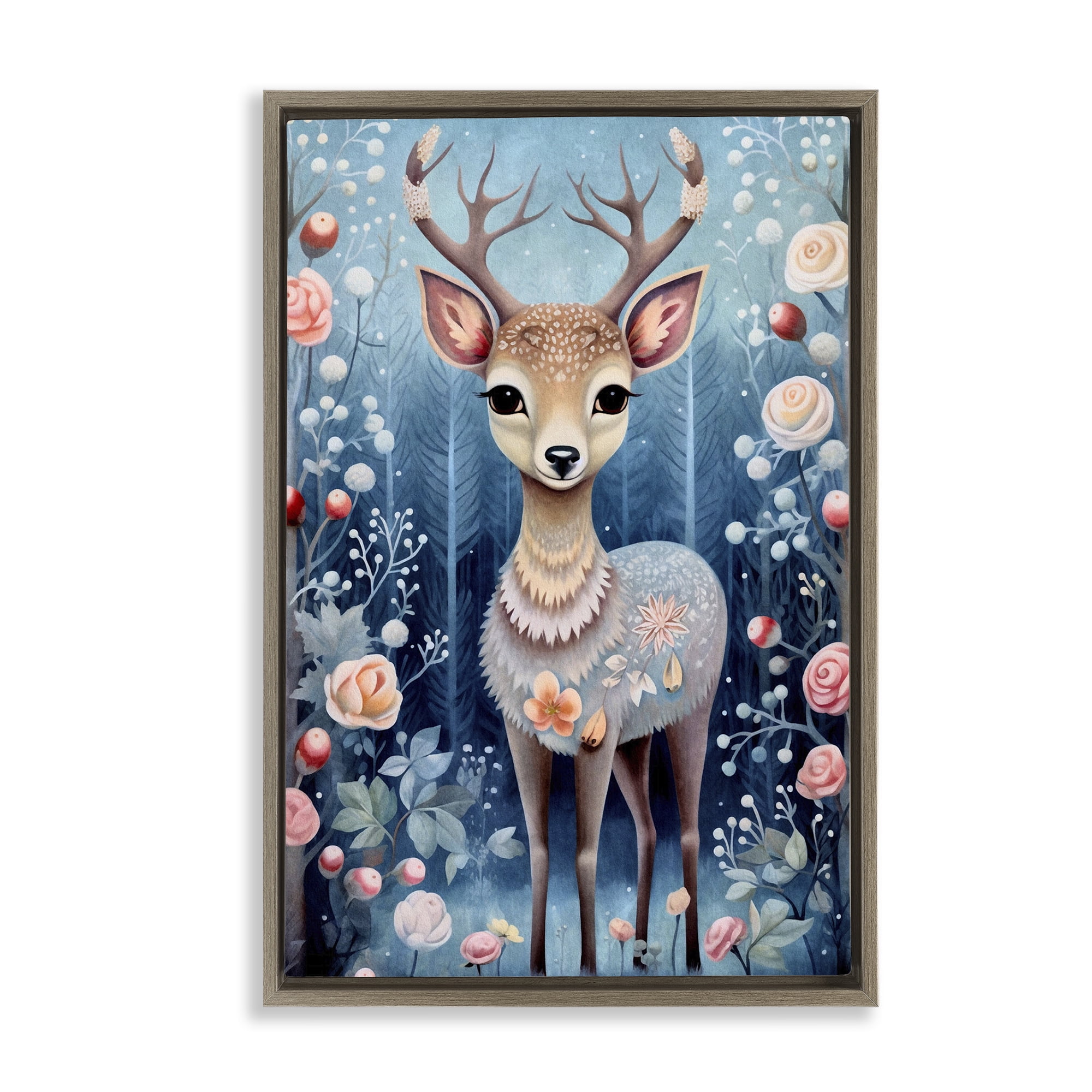 Stupell Industries Woodland Pattern Deer Animals & Insects Painting Brown Floater Framed Art Print Wall Art, 17 x 25