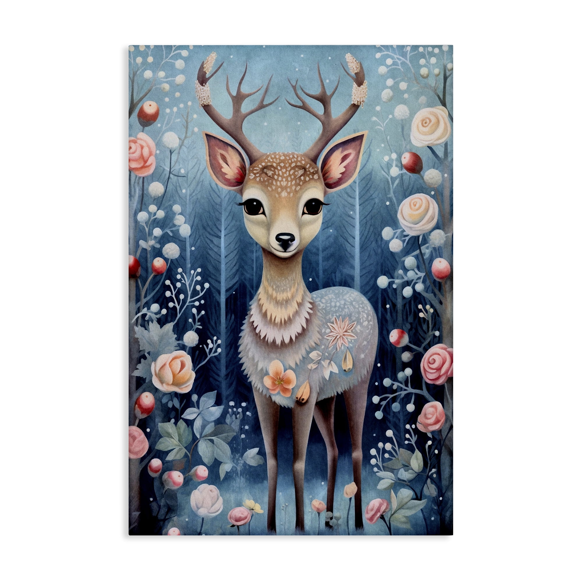 Stupell Industries Woodland Pattern Deer Animals & Insects Painting Gallery Wrapped Canvas Art Print Wall Art, 24 x 36