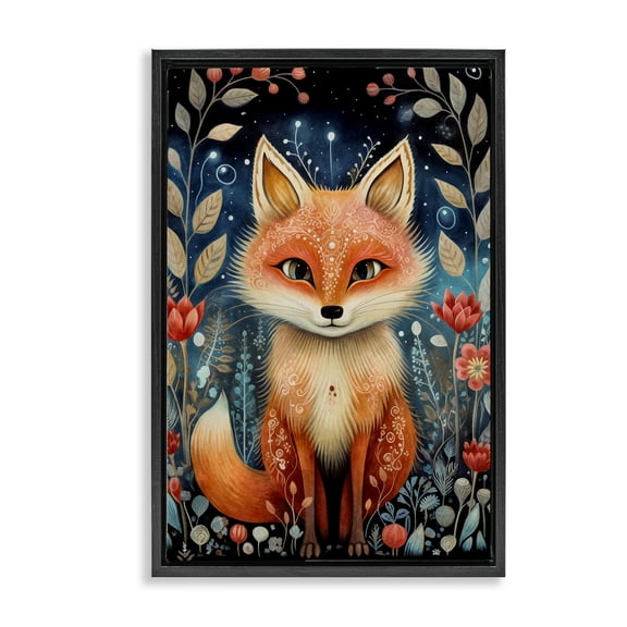 Stupell Industries Woodland Pattern Fox Animals & Insects Painting Black Floater Framed Art Print Wall Art, 17 x 25
