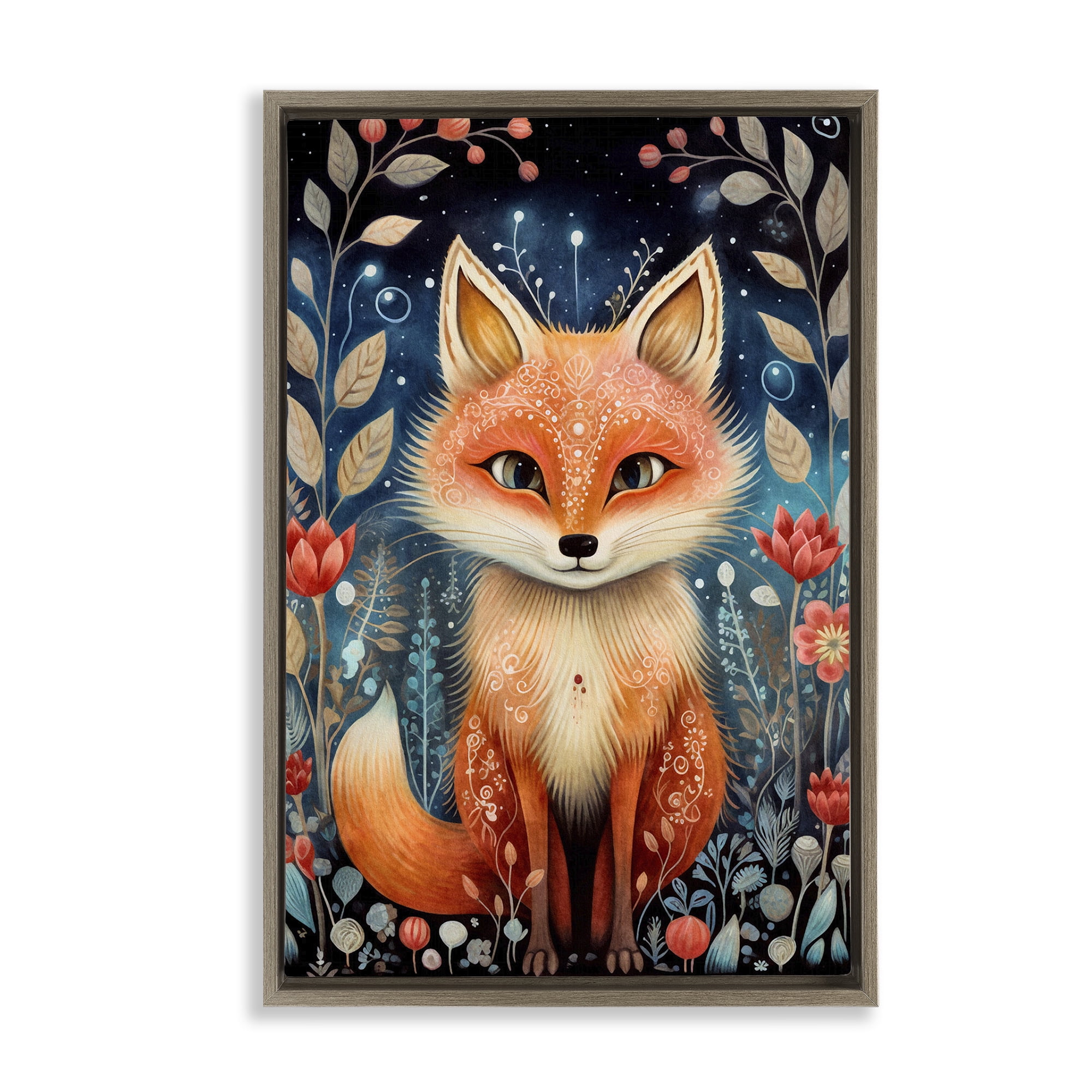 Stupell Industries Woodland Pattern Fox Animals & Insects Painting Brown Floater Framed Art Print Wall Art, 17 x 25