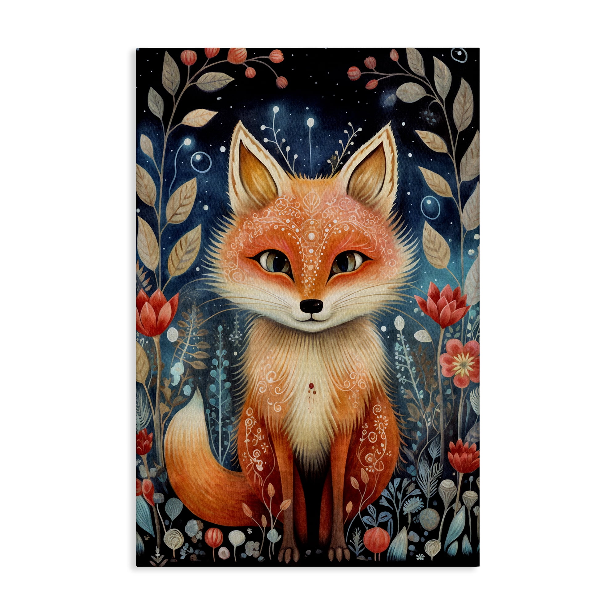 Stupell Industries Woodland Pattern Fox Animals & Insects Painting Gallery Wrapped Canvas Art Print Wall Art, 20 x 30