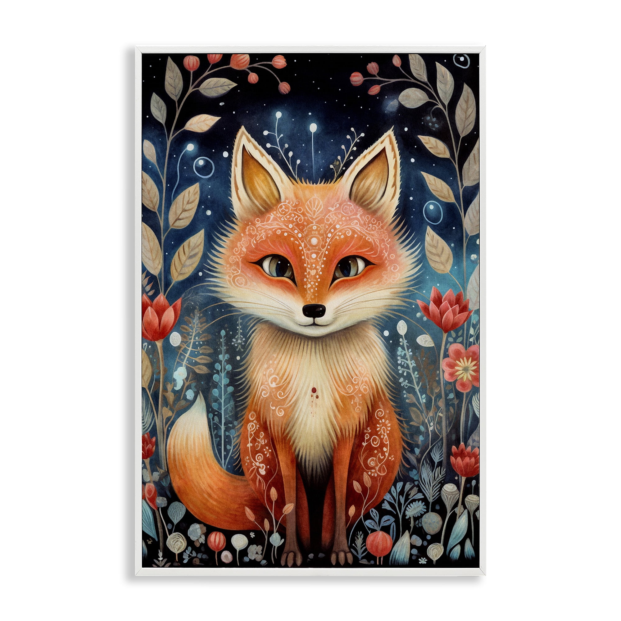 Stupell Industries Woodland Pattern Fox Animals & Insects Painting White Framed Art Print Wall Art, 12 x 18