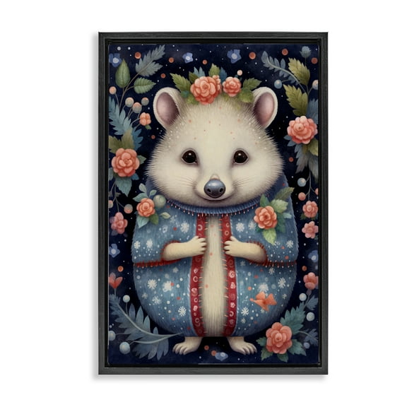 Stupell Industries Woodland Pattern Hedgehog Animals & Insects Painting Black Floater Framed Art Print Wall Art, 17 x 25