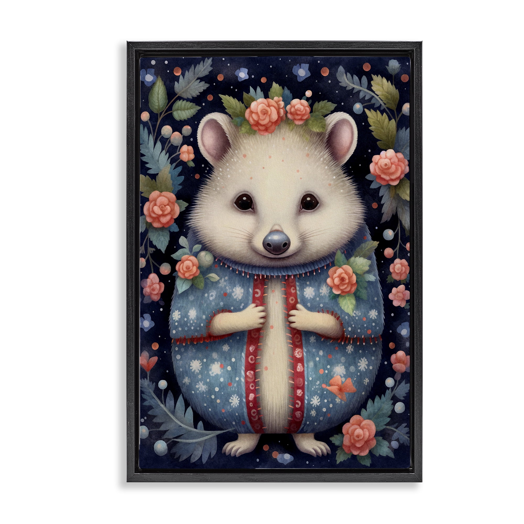 Stupell Industries Woodland Pattern Hedgehog Animals & Insects Painting Black Floater Framed Art Print Wall Art, 21 x 31