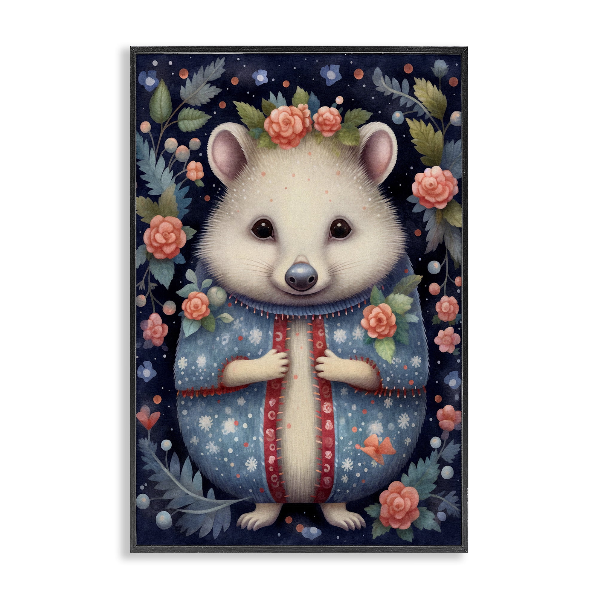 Stupell Industries Woodland Pattern Hedgehog Animals & Insects Painting Black Framed Art Print Wall Art, 20 x 30