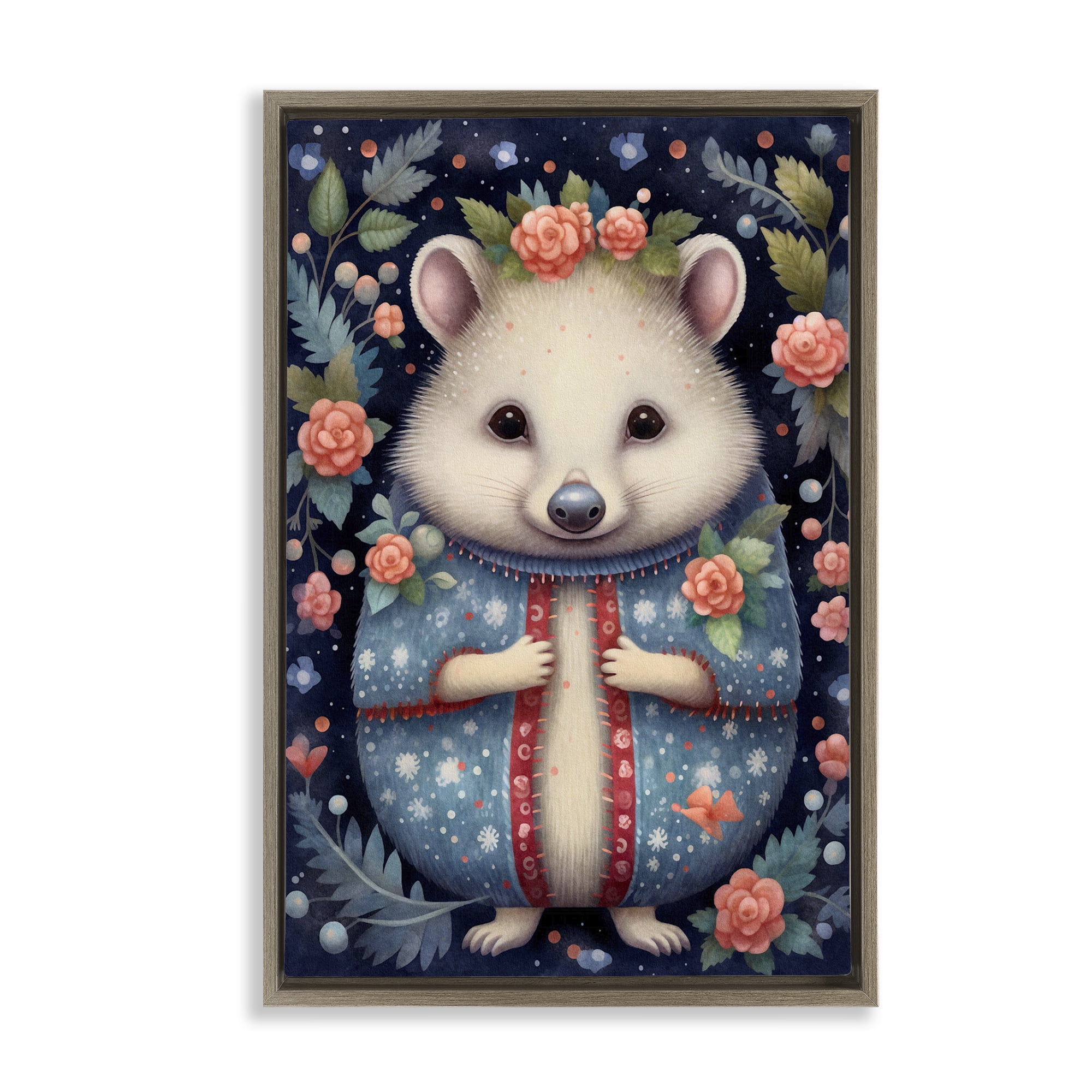 Stupell Industries Woodland Pattern Hedgehog Animals & Insects Painting Brown Floater Framed Art Print Wall Art, 17 x 25