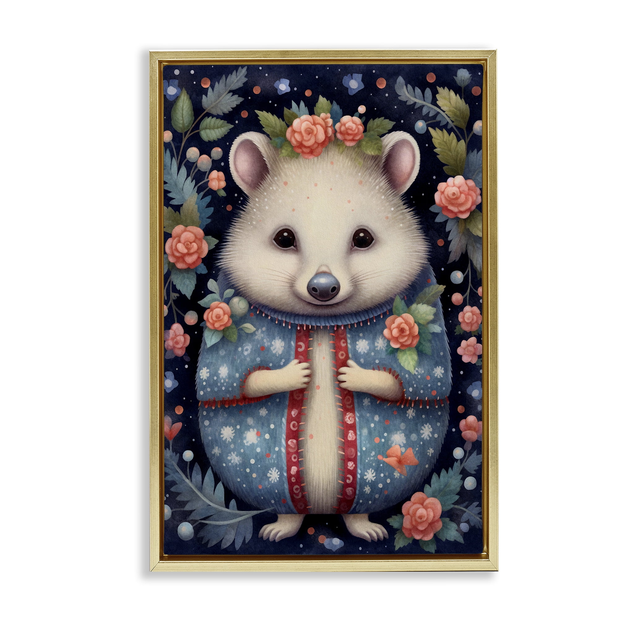 Stupell Industries Woodland Pattern Hedgehog Animals & Insects Painting Gold Floater Framed Art Print Wall Art, 21 x 31