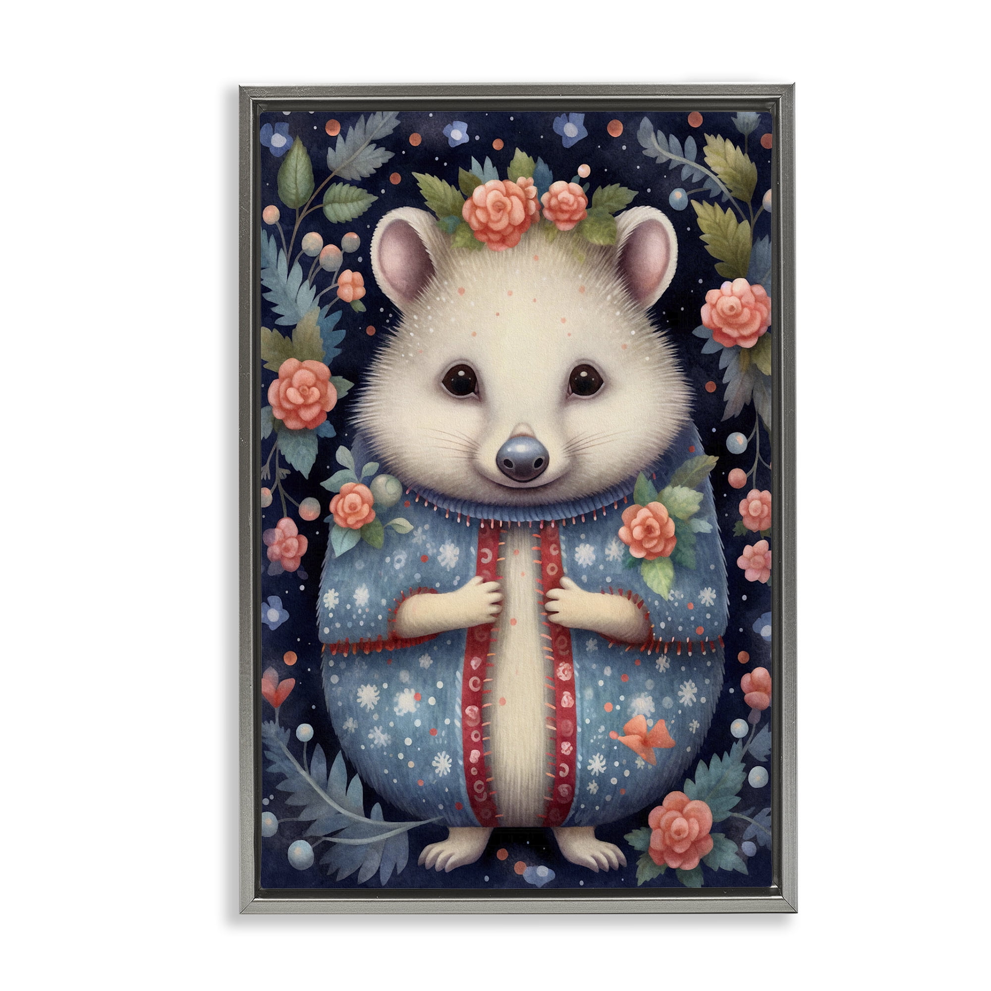 Stupell Industries Woodland Pattern Hedgehog Animals & Insects Painting Gray Floater Framed Art Print Wall Art, 17 x 25