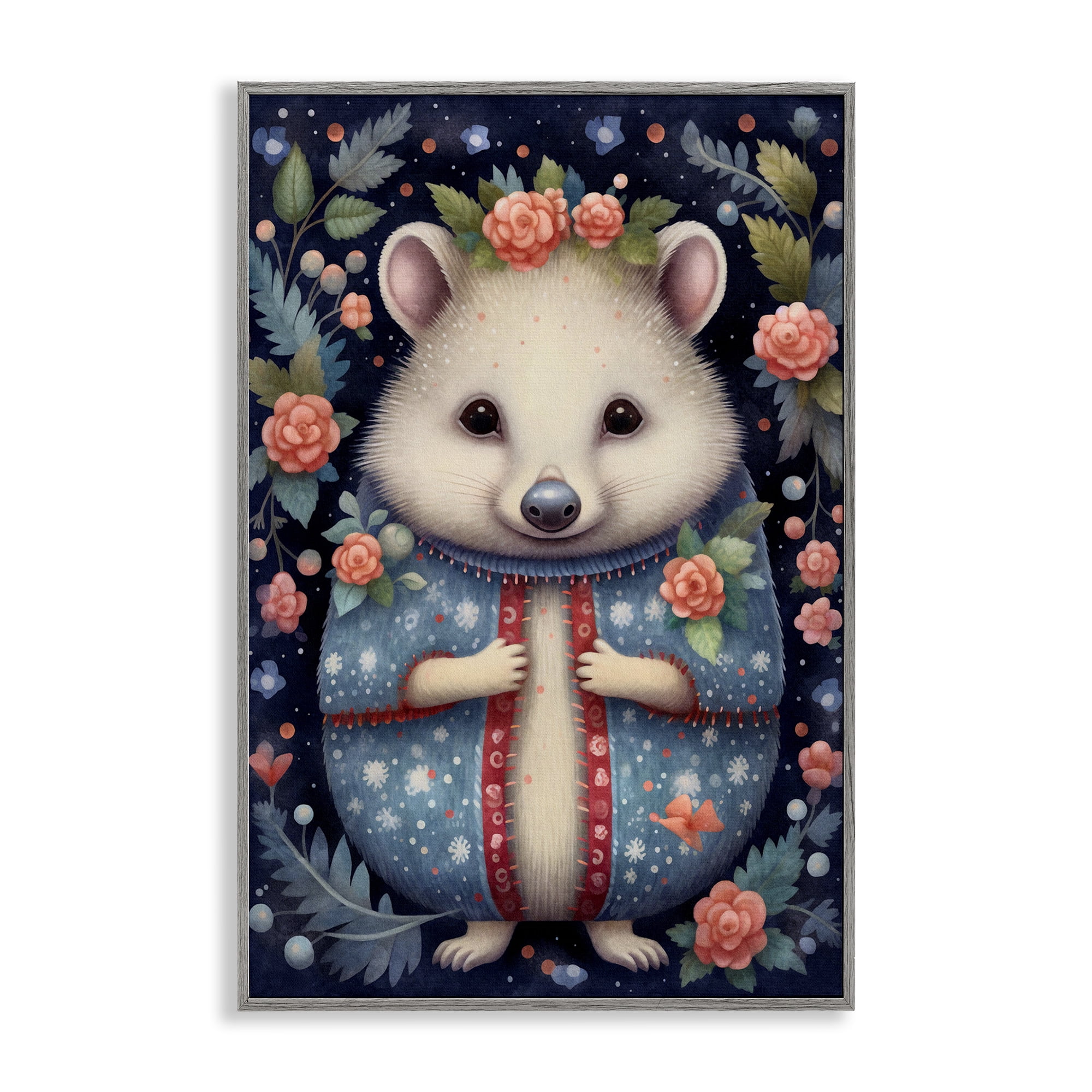 Stupell Industries Woodland Pattern Hedgehog Animals & Insects Painting Gray Framed Art Print Wall Art, 16 x 24