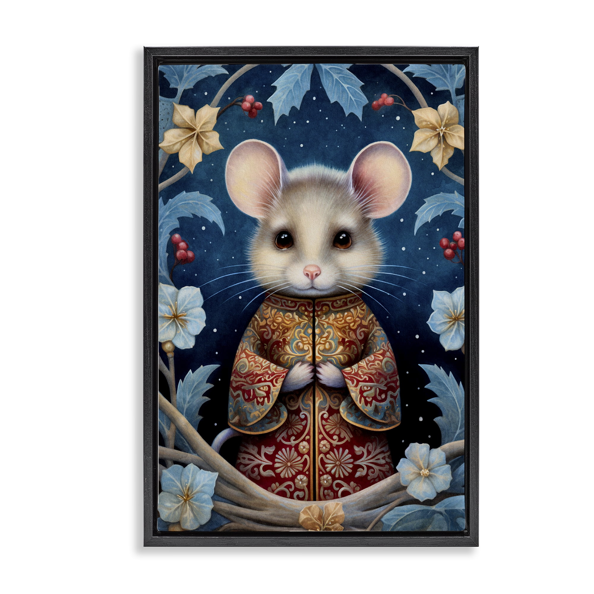 Stupell Industries Woodland Pattern Mouse Animals & Insects Painting Black Floater Framed Art Print Wall Art, 21 x 31