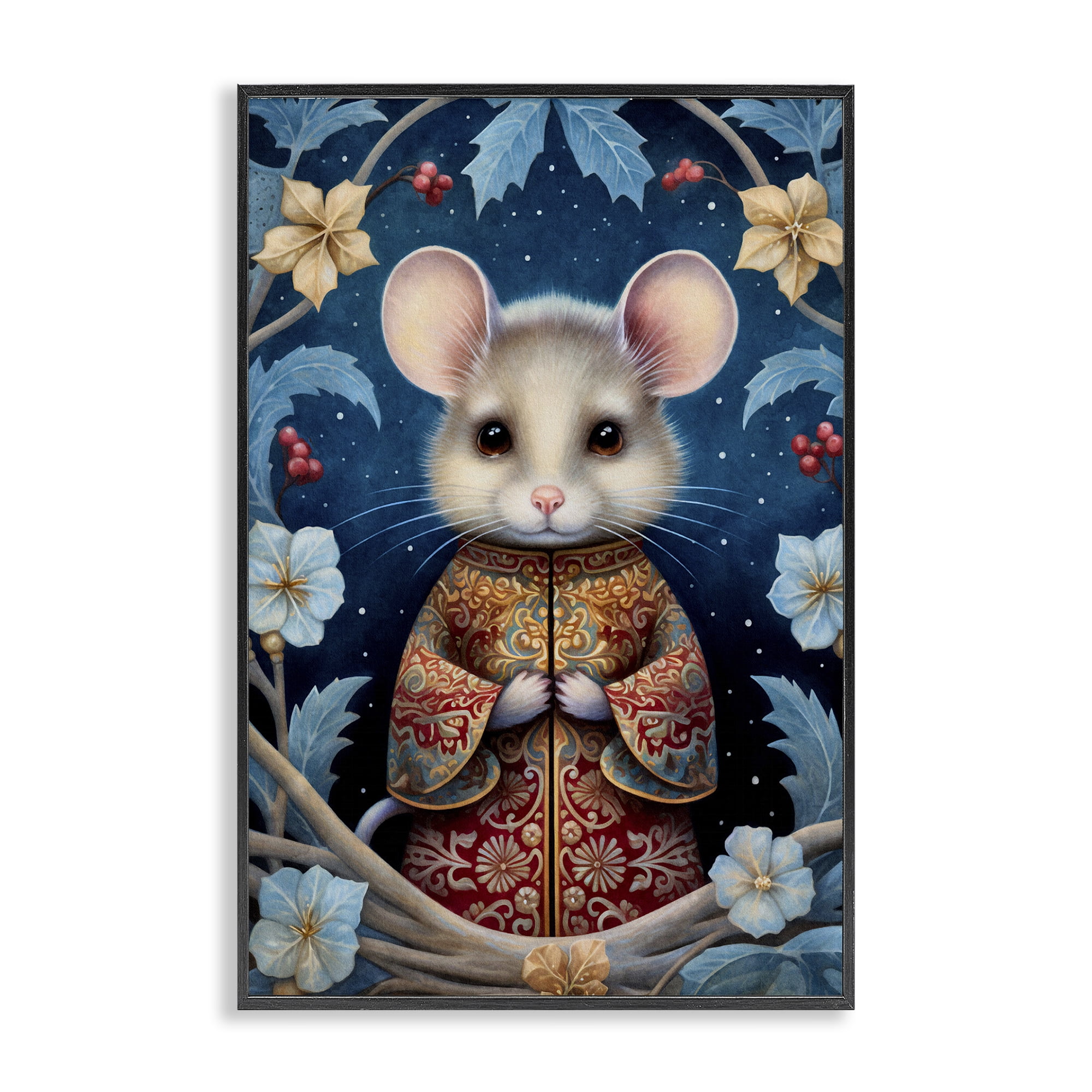 Stupell Industries Woodland Pattern Mouse Animals & Insects Painting Black Framed Art Print Wall Art, 16 x 24