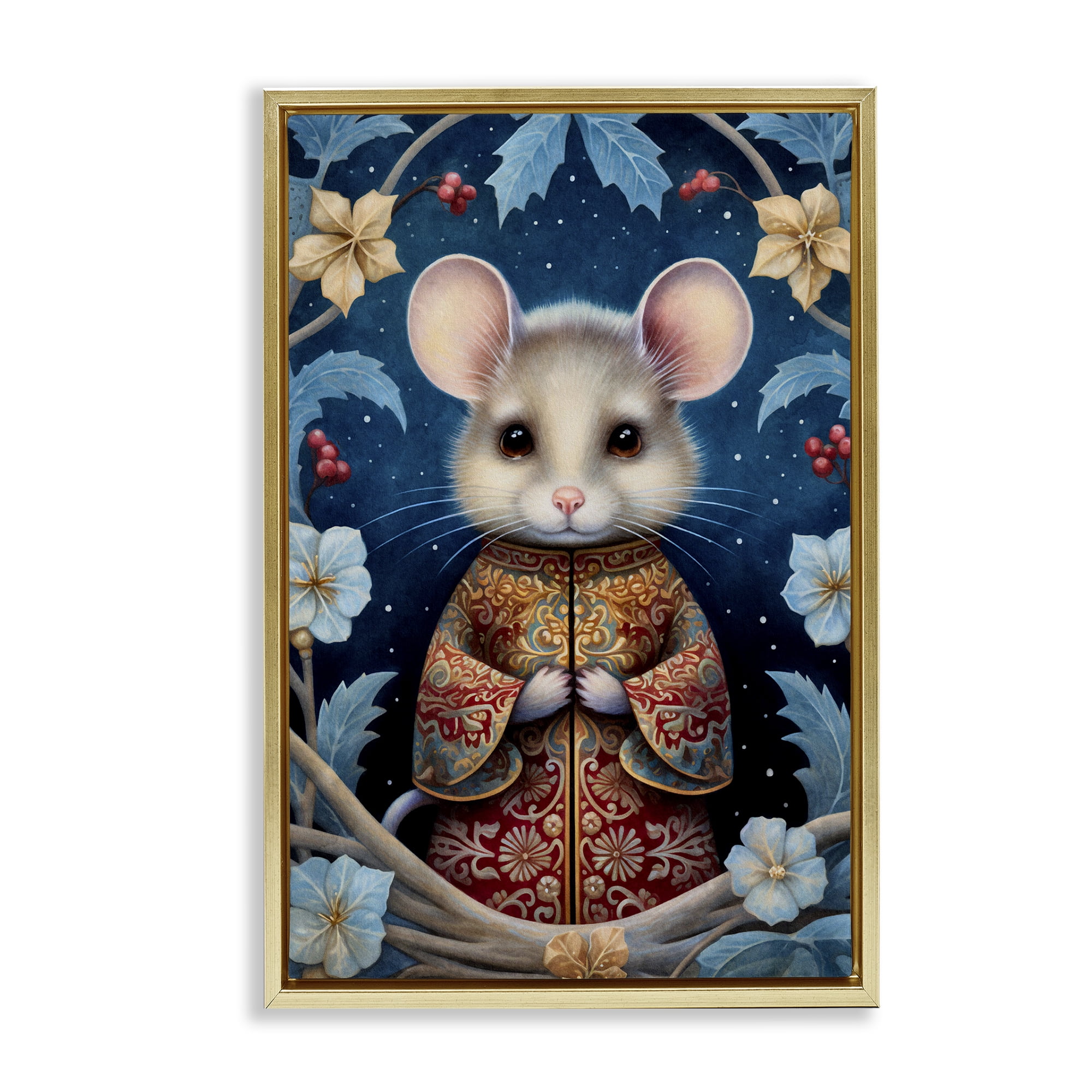 Stupell Industries Woodland Pattern Mouse Animals & Insects Painting Gold Floater Framed Art Print Wall Art, 17 x 25