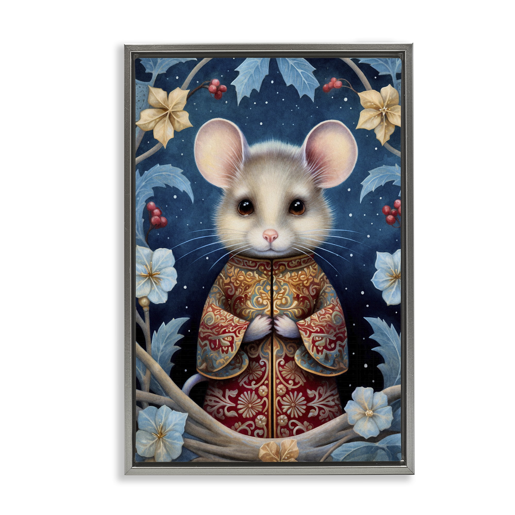 Stupell Industries Woodland Pattern Mouse Animals & Insects Painting Gray Floater Framed Art Print Wall Art, 21 x 31