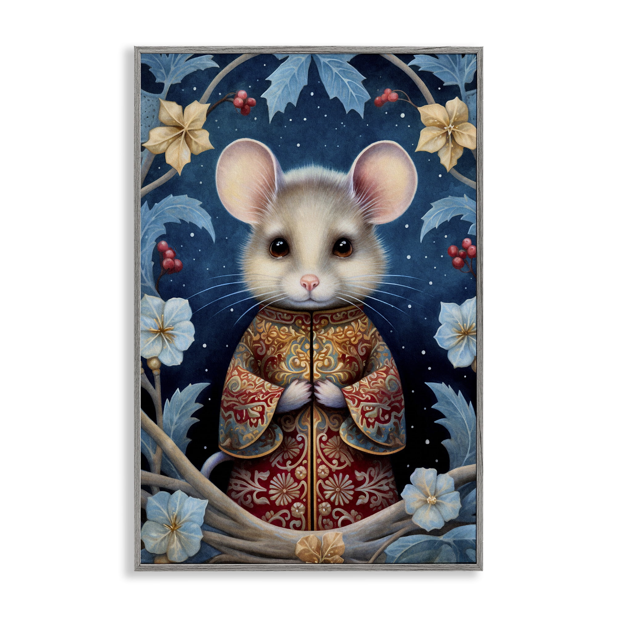 Stupell Industries Woodland Pattern Mouse Animals & Insects Painting Gray Framed Art Print Wall Art, 16 x 24