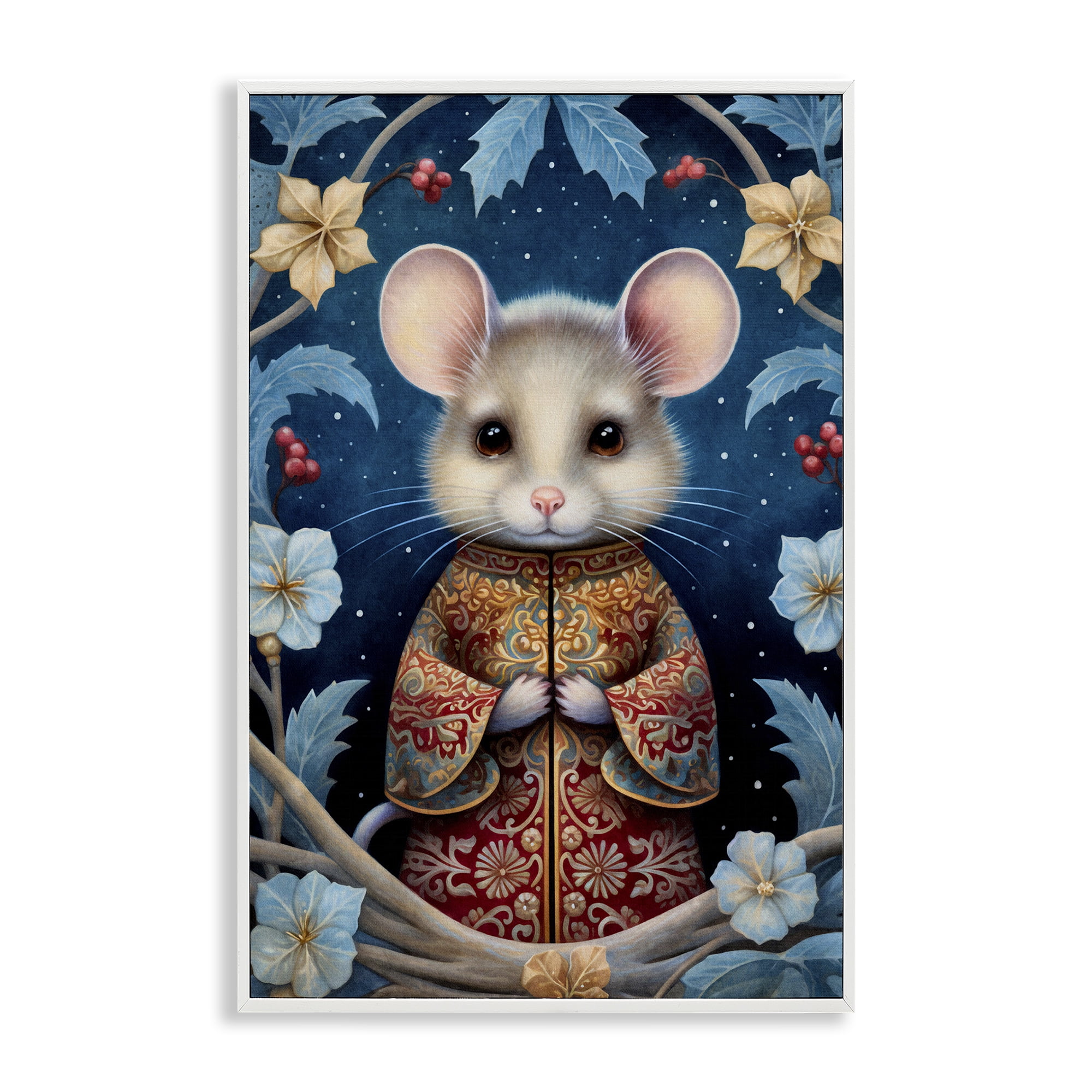 Stupell Industries Woodland Pattern Mouse Animals & Insects Painting White Framed Art Print Wall Art, 16 x 24