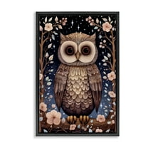 Stupell Industries Woodland Pattern Owl Animals & Insects Painting Black Floater Framed Art Print Wall Art, 17 x 25