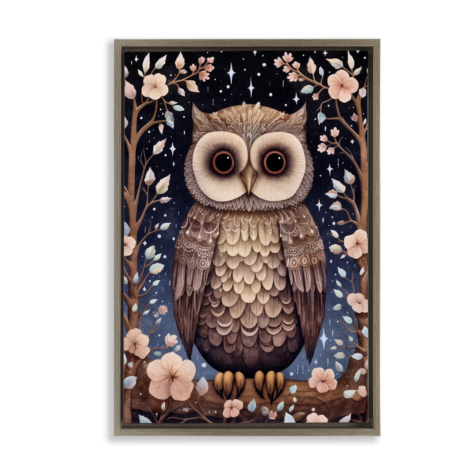 Stupell Industries Woodland Pattern Owl Animals & Insects Painting Brown Floater Framed Art Print Wall Art, 21 x 31