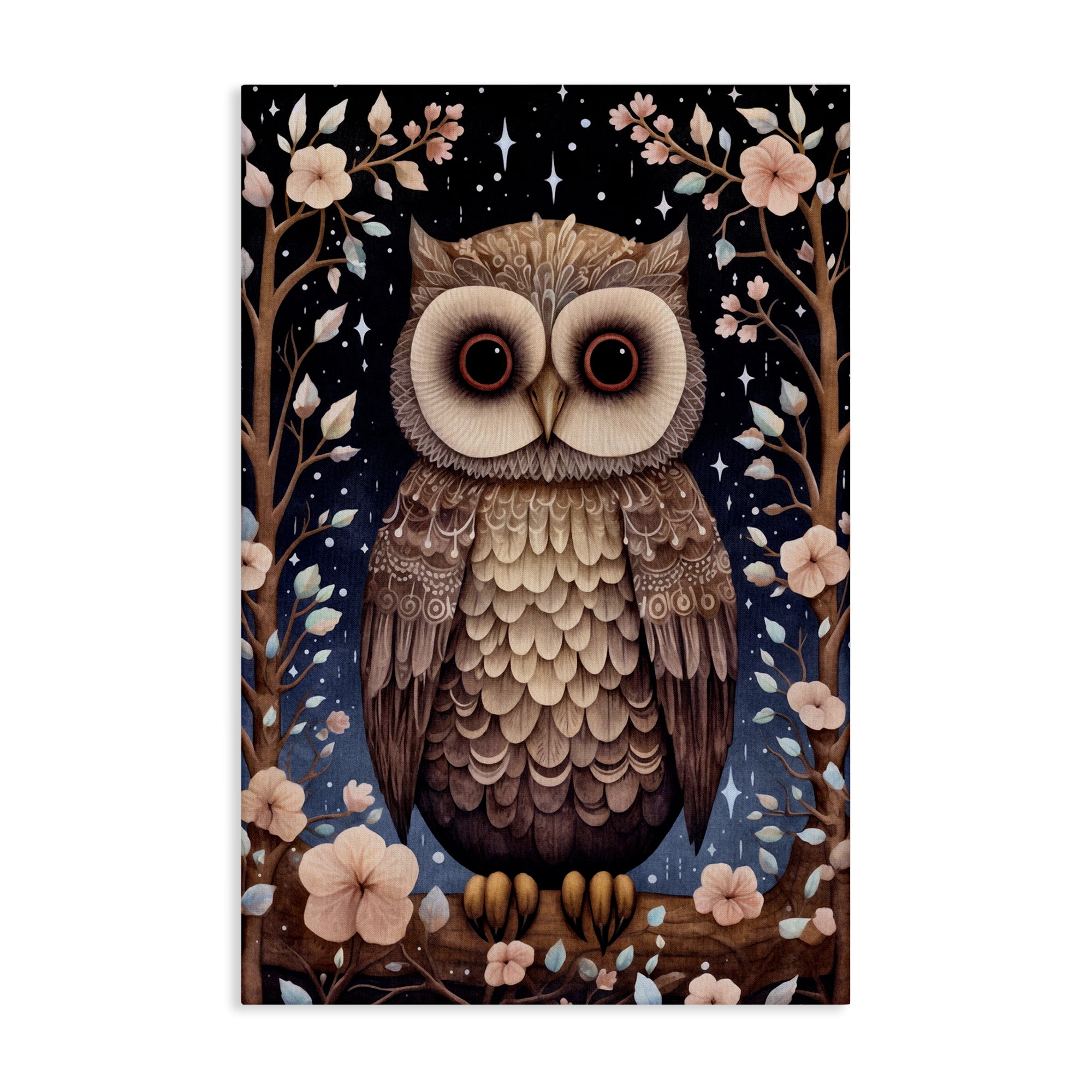 Stupell Industries Woodland Pattern Owl Animals & Insects Painting Gallery Wrapped Canvas Art Print Wall Art, 30 x 45