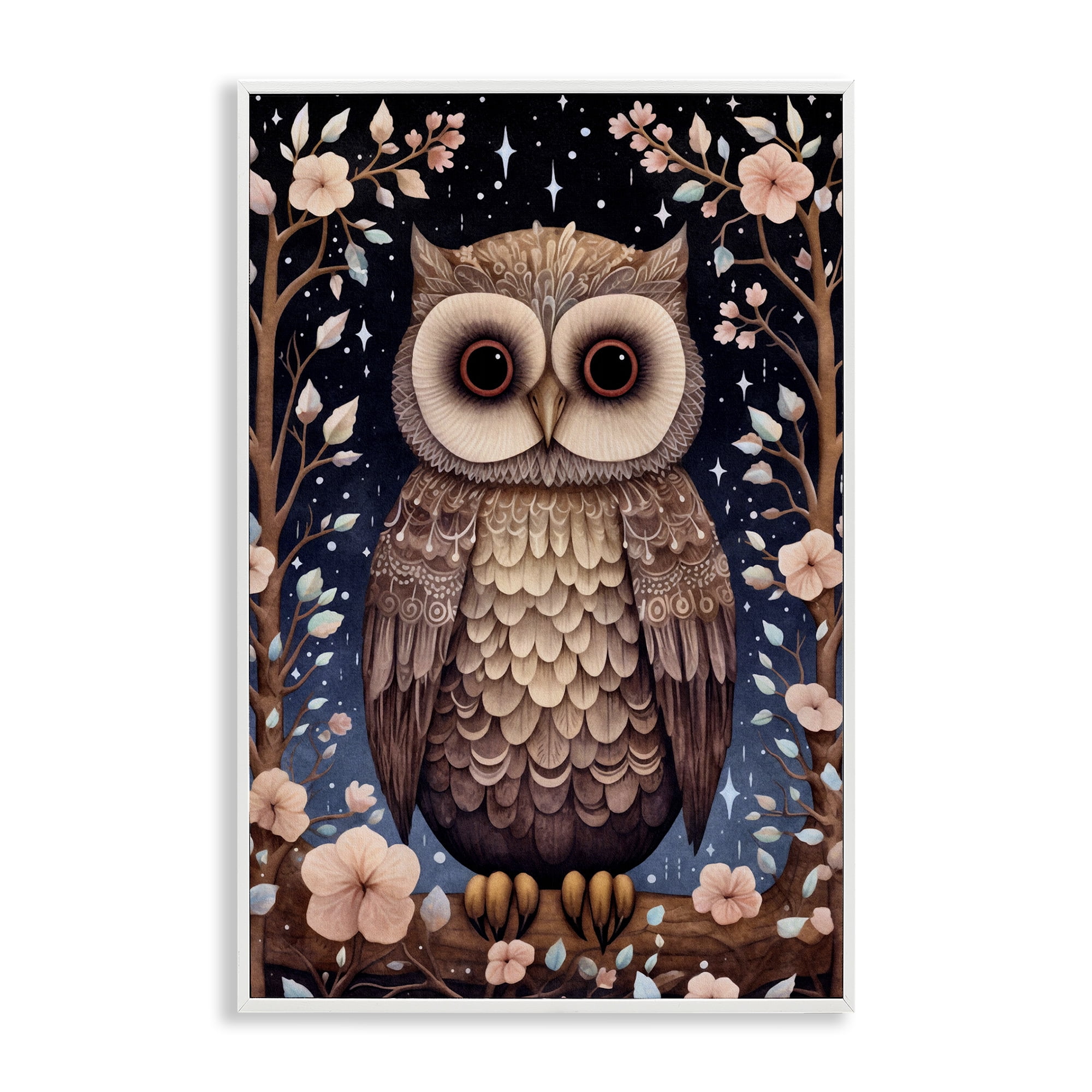 Stupell Industries Woodland Pattern Owl Animals & Insects Painting White Framed Art Print Wall Art, 20 x 30