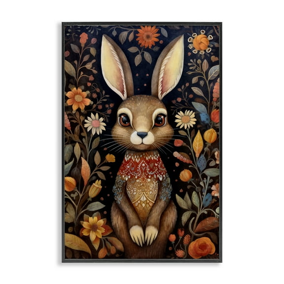 Stupell Industries Woodland Pattern Rabbit Animals & Insects Painting Black Framed Art Print Wall Art, 12 x 18