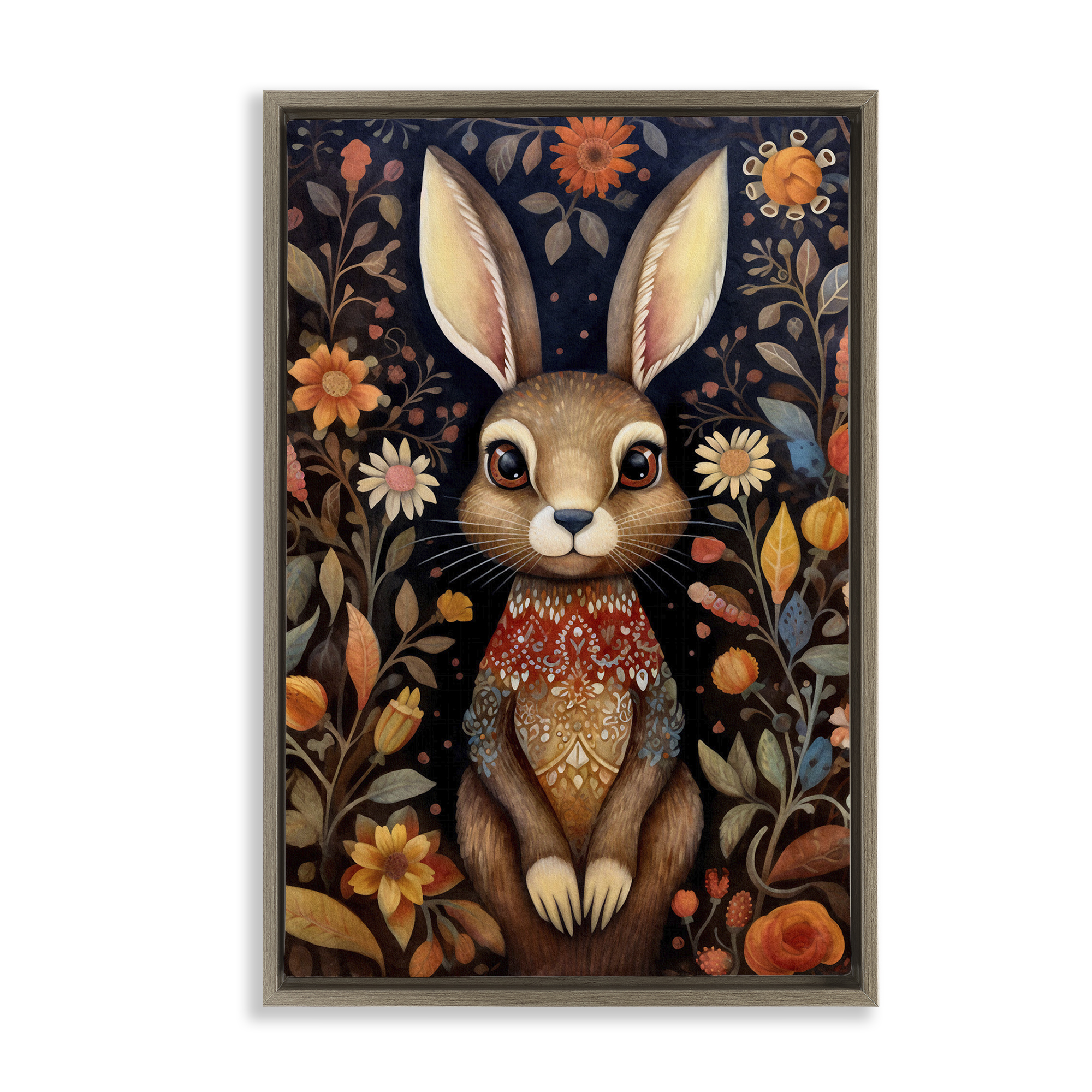 Stupell Industries Woodland Pattern Rabbit Animals & Insects Painting Brown Floater Framed Art Print Wall Art, 17 x 25
