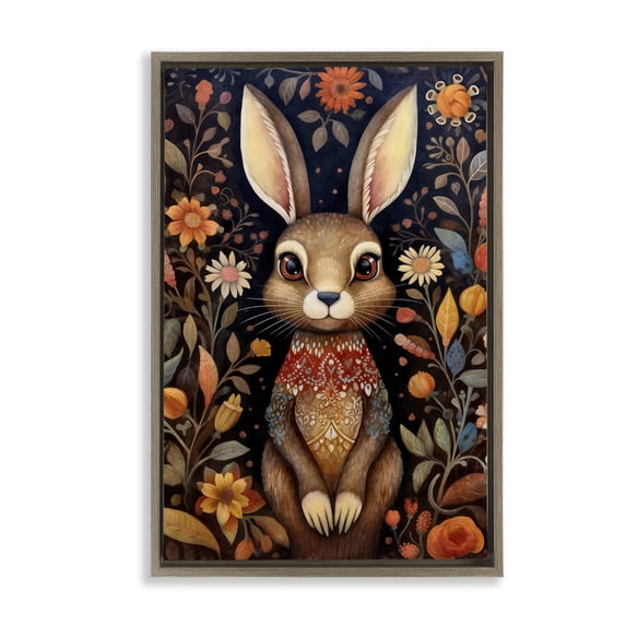 Stupell Industries Woodland Pattern Rabbit Animals & Insects Painting Brown Floater Framed Art Print Wall Art, 17 x 25