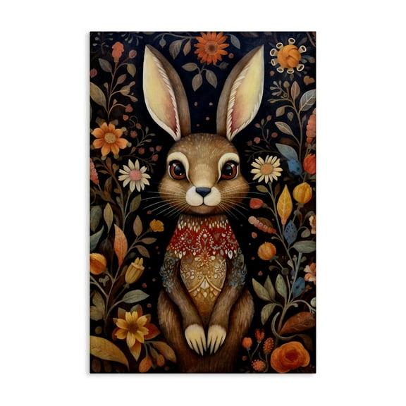 Stupell Industries Woodland Pattern Rabbit Animals & Insects Painting Gallery Wrapped Canvas Art Print Wall Art, 16 x 24