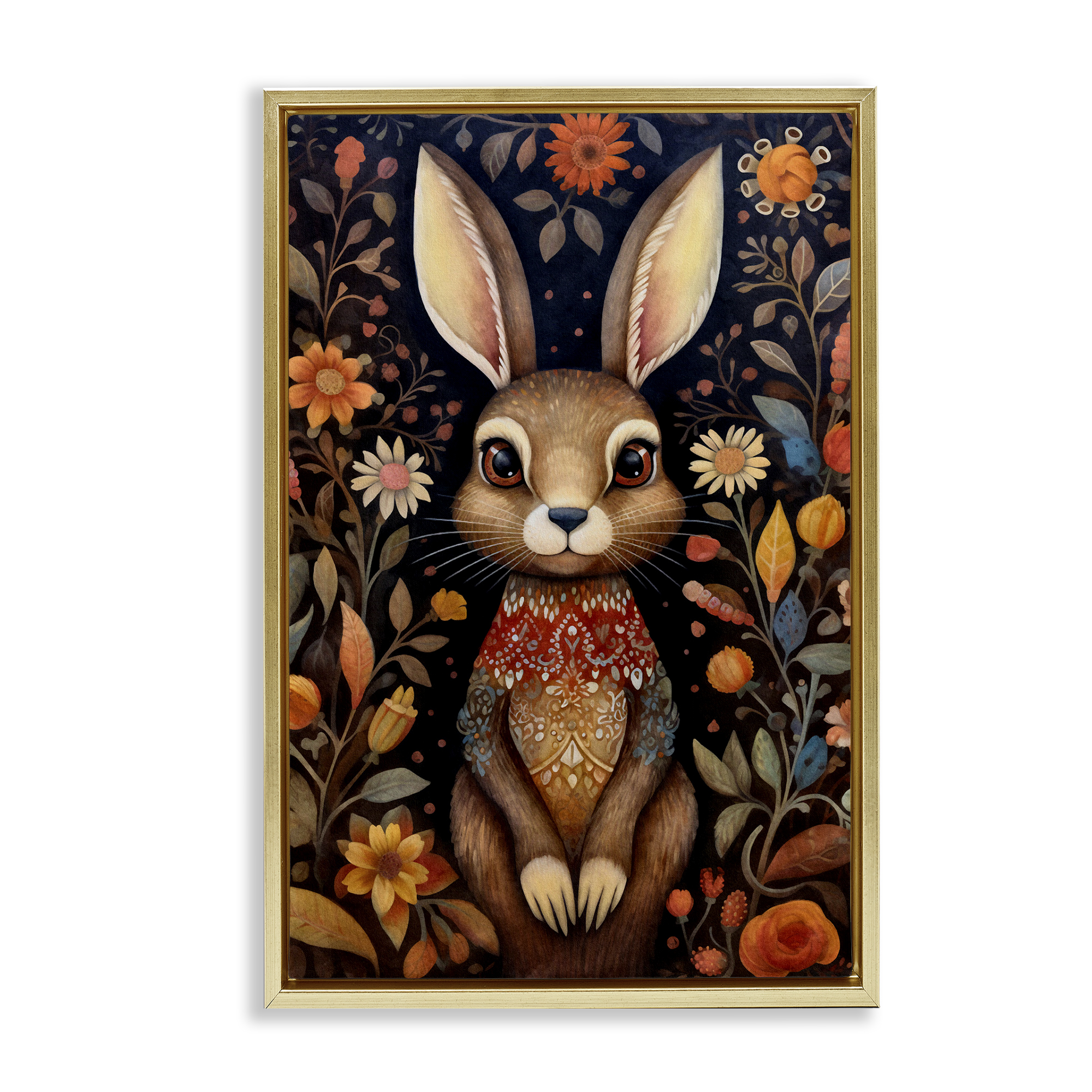 Stupell Industries Woodland Pattern Rabbit Animals & Insects Painting Gold Floater Framed Art Print Wall Art, 17 x 25