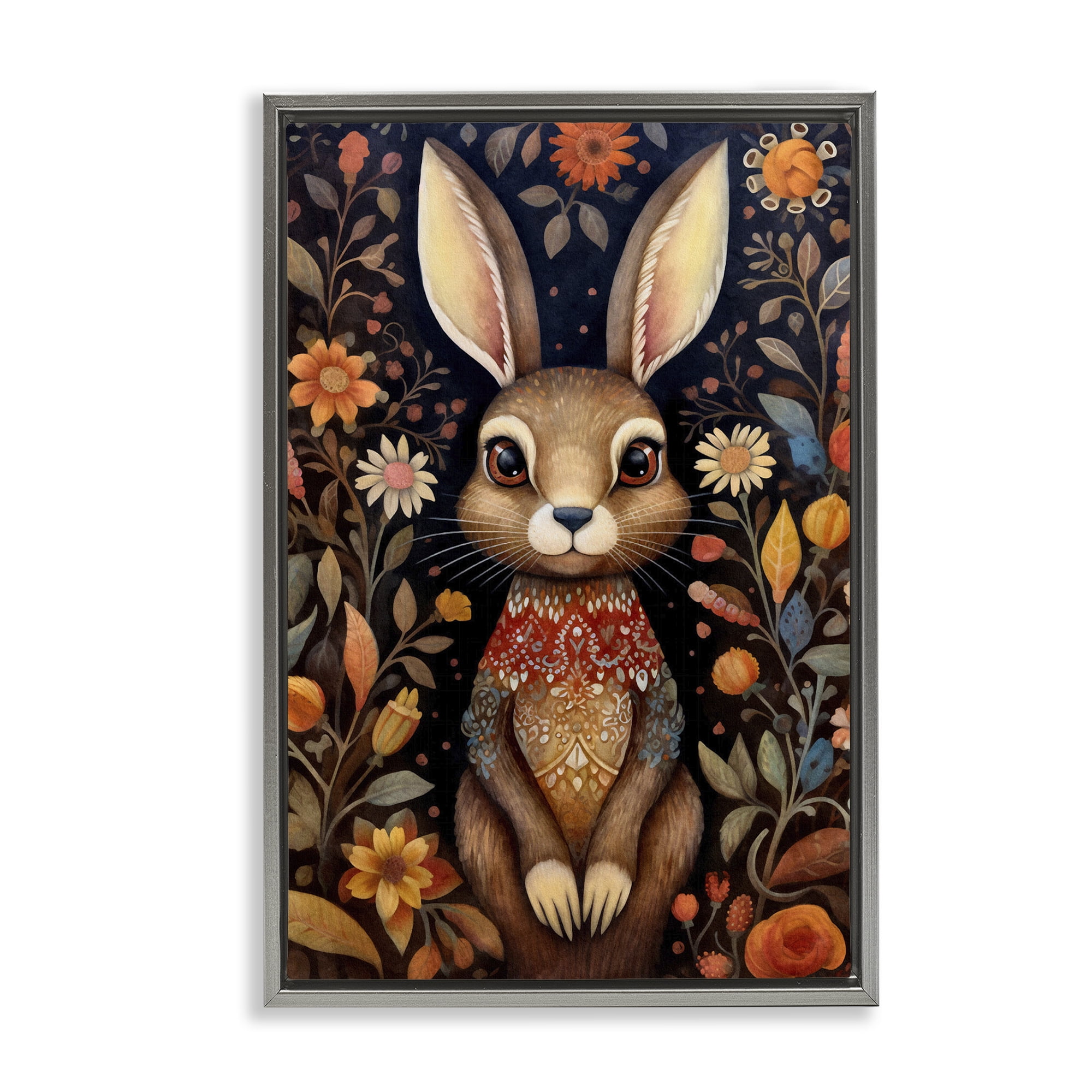 Stupell Industries Woodland Pattern Rabbit Animals & Insects Painting Gray Floater Framed Art Print Wall Art, 21 x 31