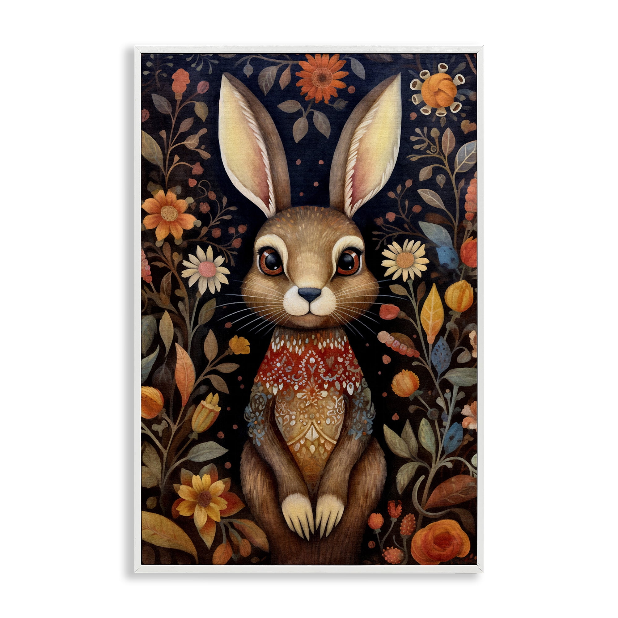 Stupell Industries Woodland Pattern Rabbit Animals & Insects Painting White Framed Art Print Wall Art, 12 x 18