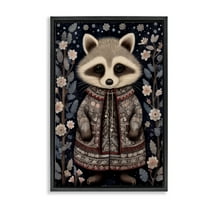 Stupell Industries Woodland Pattern Raccoon Animals & Insects Painting Black Floater Framed Art Print Wall Art, 17 x 25
