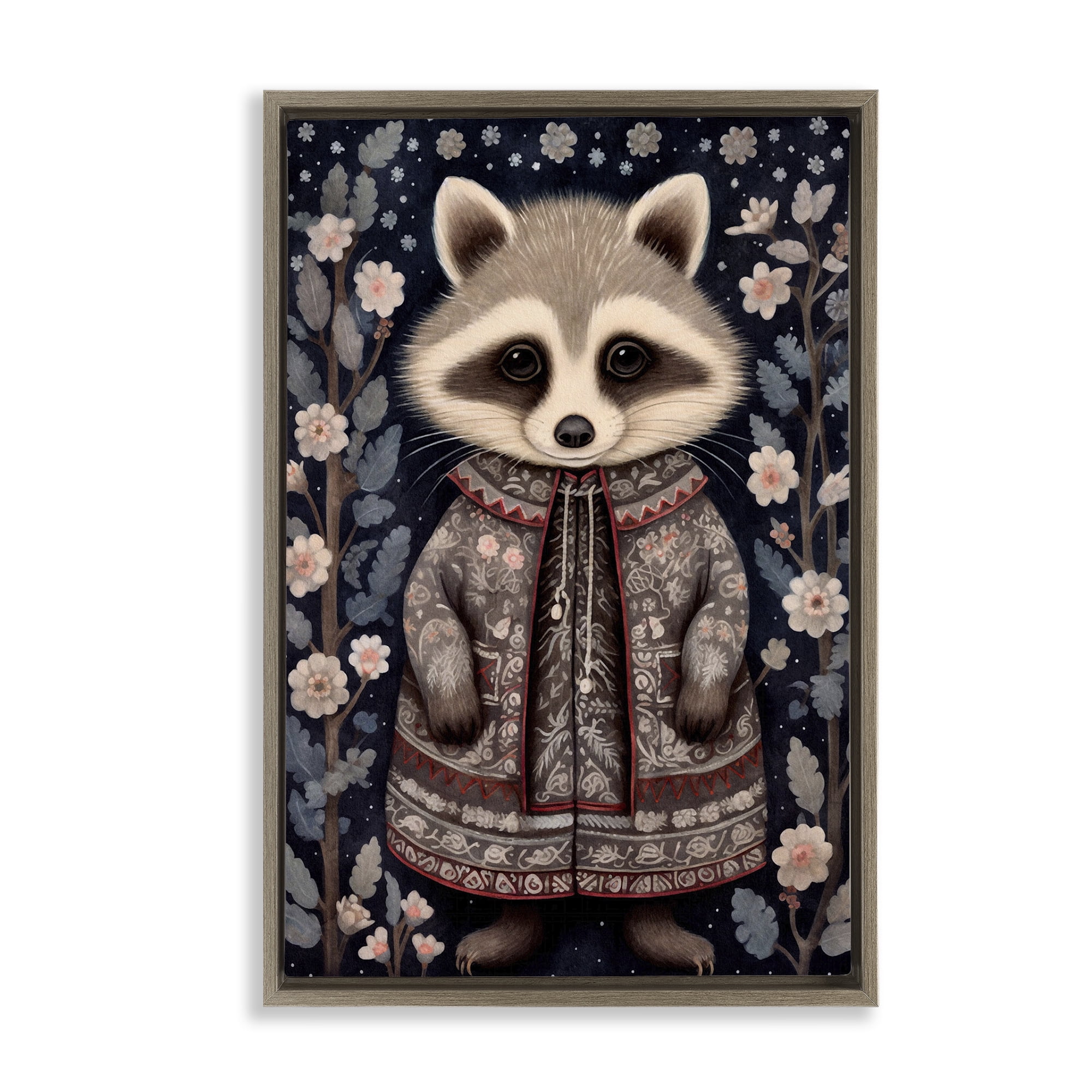 Stupell Industries Woodland Pattern Raccoon Animals & Insects Painting Brown Floater Framed Art Print Wall Art, 17 x 25