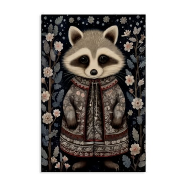 Stupell Industries Woodland Pattern Raccoon Animals & Insects Painting Gallery Wrapped Canvas Art Print Wall Art, 16 x 24