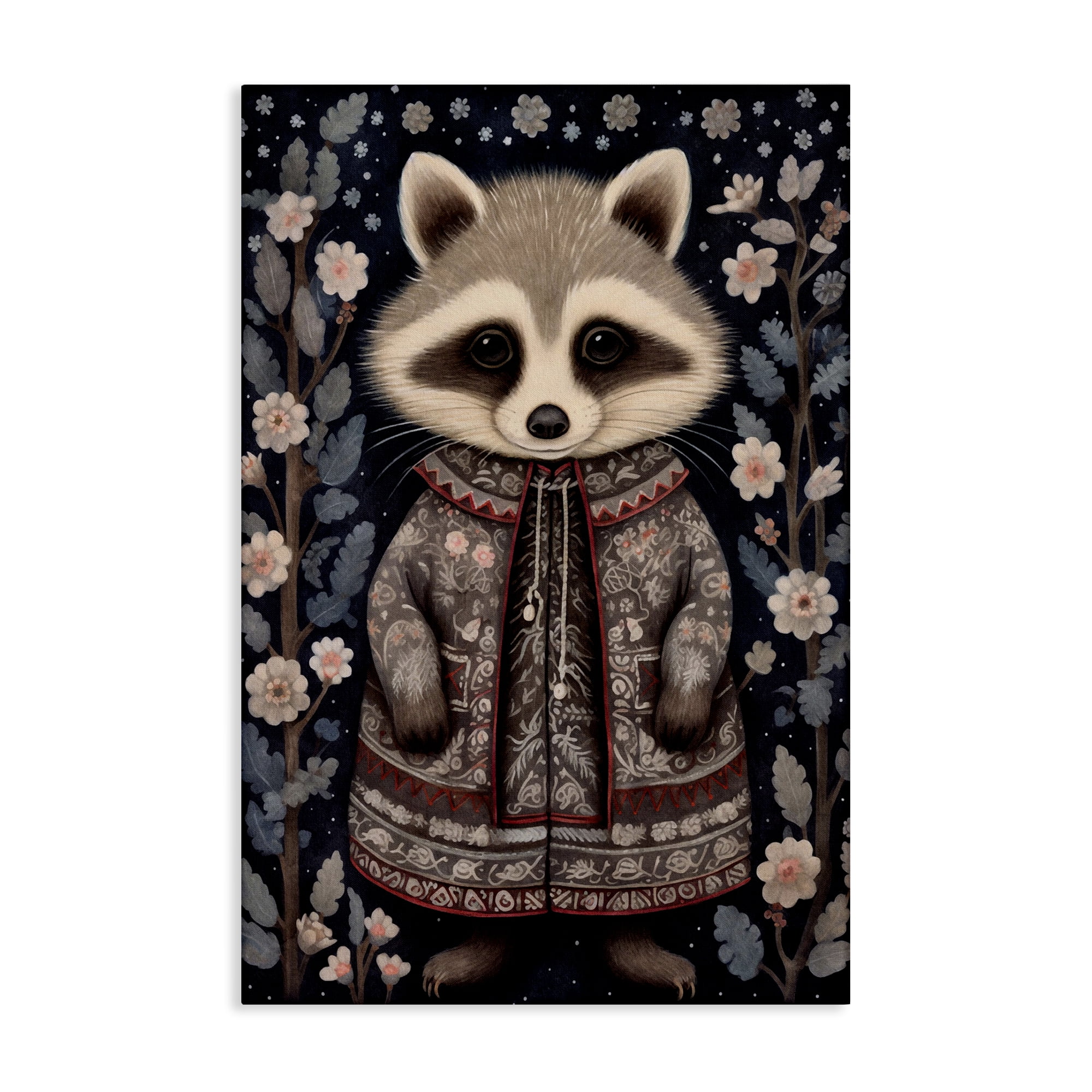Stupell Industries Woodland Pattern Raccoon Animals & Insects Painting Gallery Wrapped Canvas Art Print Wall Art, 30 x 45