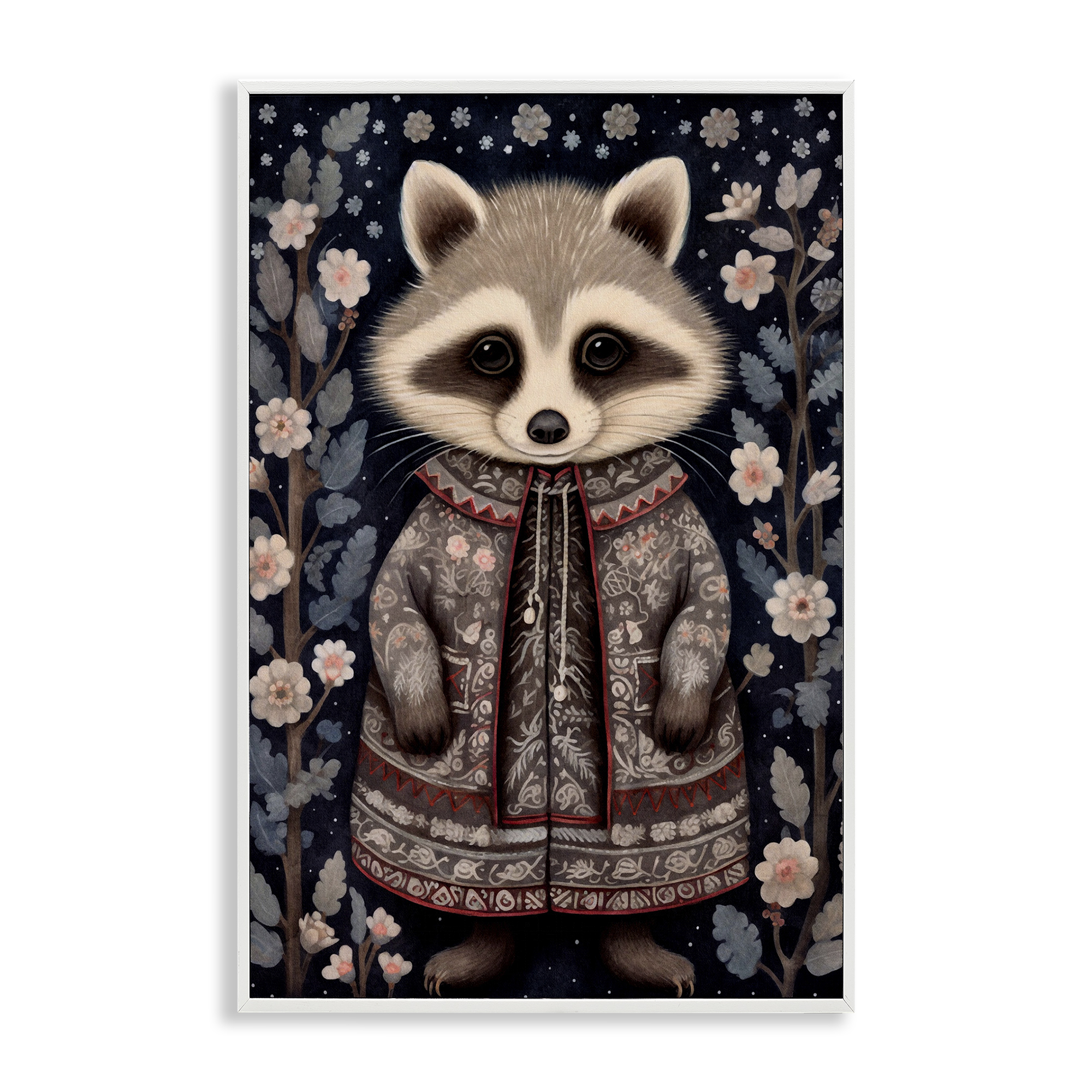 Stupell Industries Woodland Pattern Raccoon Animals & Insects Painting White Framed Art Print Wall Art, 20 x 30