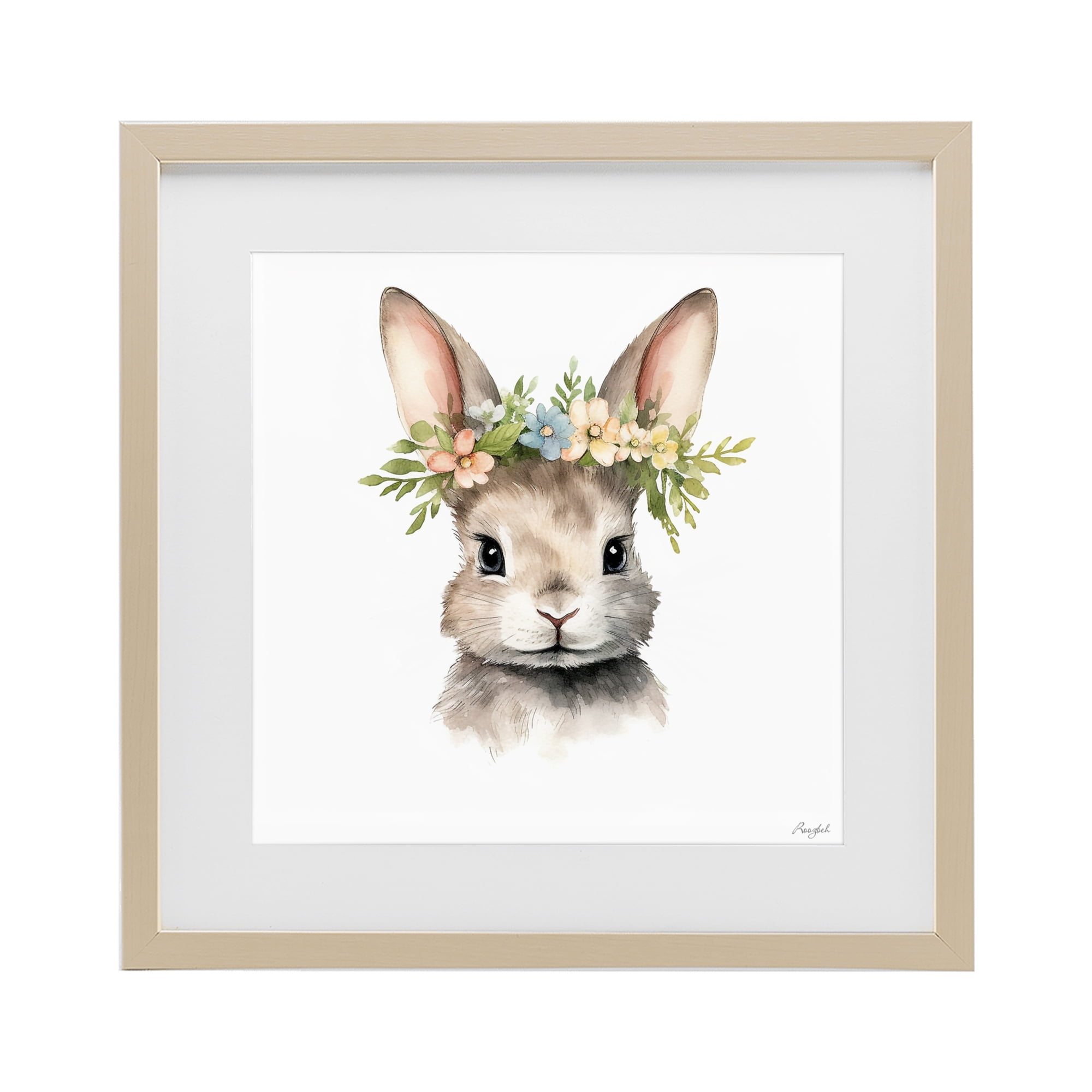 Stupell Industries Woodland Rabbit Flower Crown Birch Framed Print Under Glass, design by Roozbeh