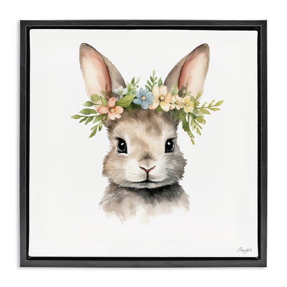 Stupell Industries Cottage Woodland Rabbit Flower Crown Black Floating Frame Canvas Art, 18 x 18, by Roozbeh