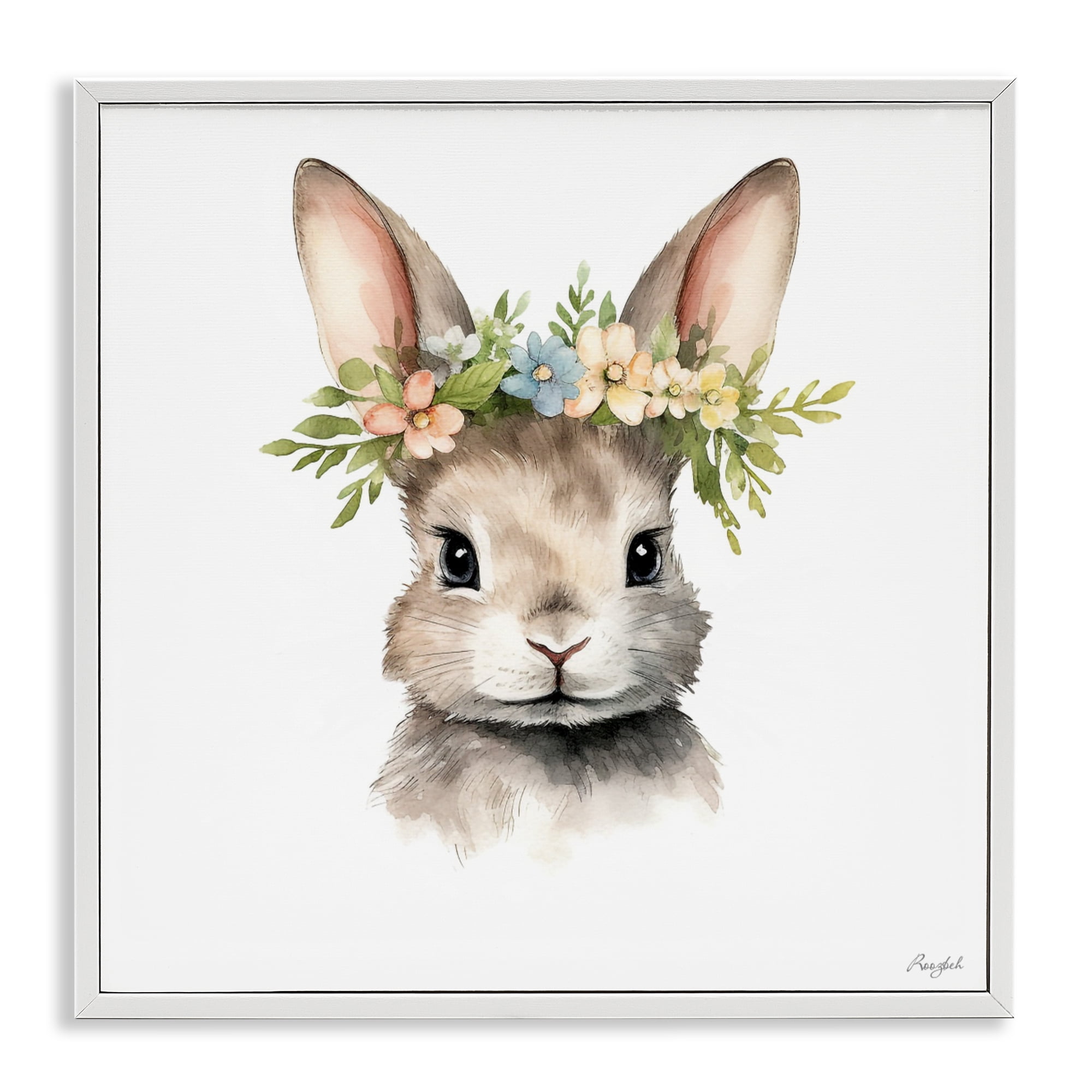 Stupell Industries Woodland Rabbit Flower Crown White Framed Giclee Art, design by Roozbeh