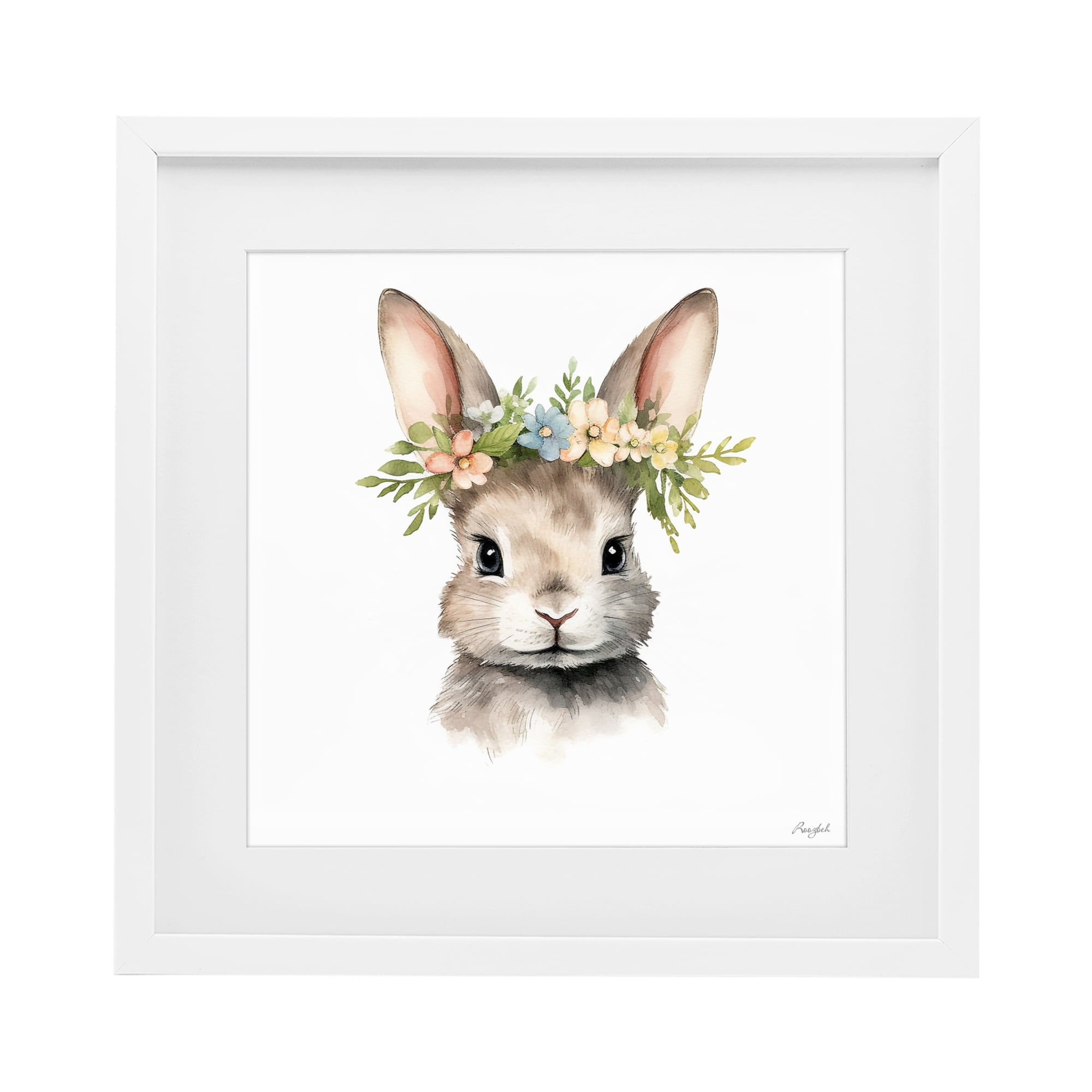 Stupell Industries Woodland Rabbit Flower Crown White Framed Print Under Glass, design by Roozbeh