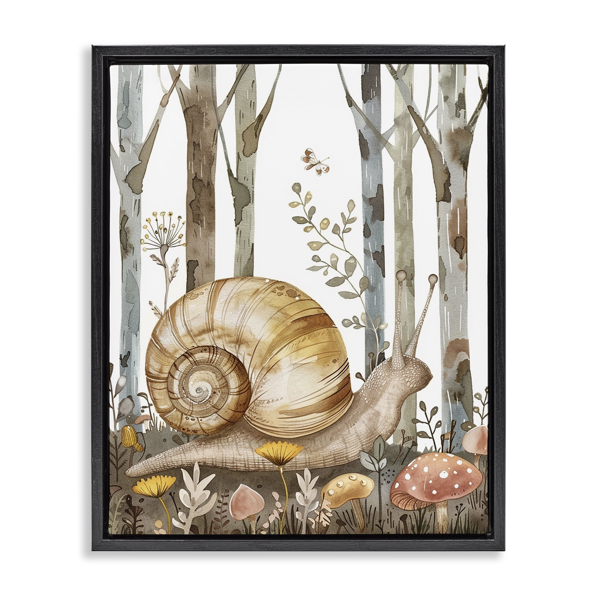 Stupell Industries Woodland Snail Nature Landscape & Nature Painting Black Floater Framed Canvas Art Print Wall Art, 25 x 31