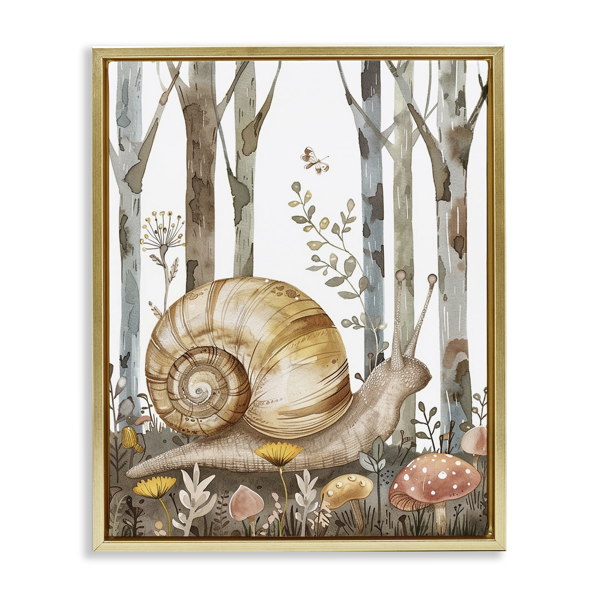 Stupell Industries Woodland Snail Nature Landscape & Nature Painting Gold Floater Framed Canvas Art Print Wall Art, 17 x 21