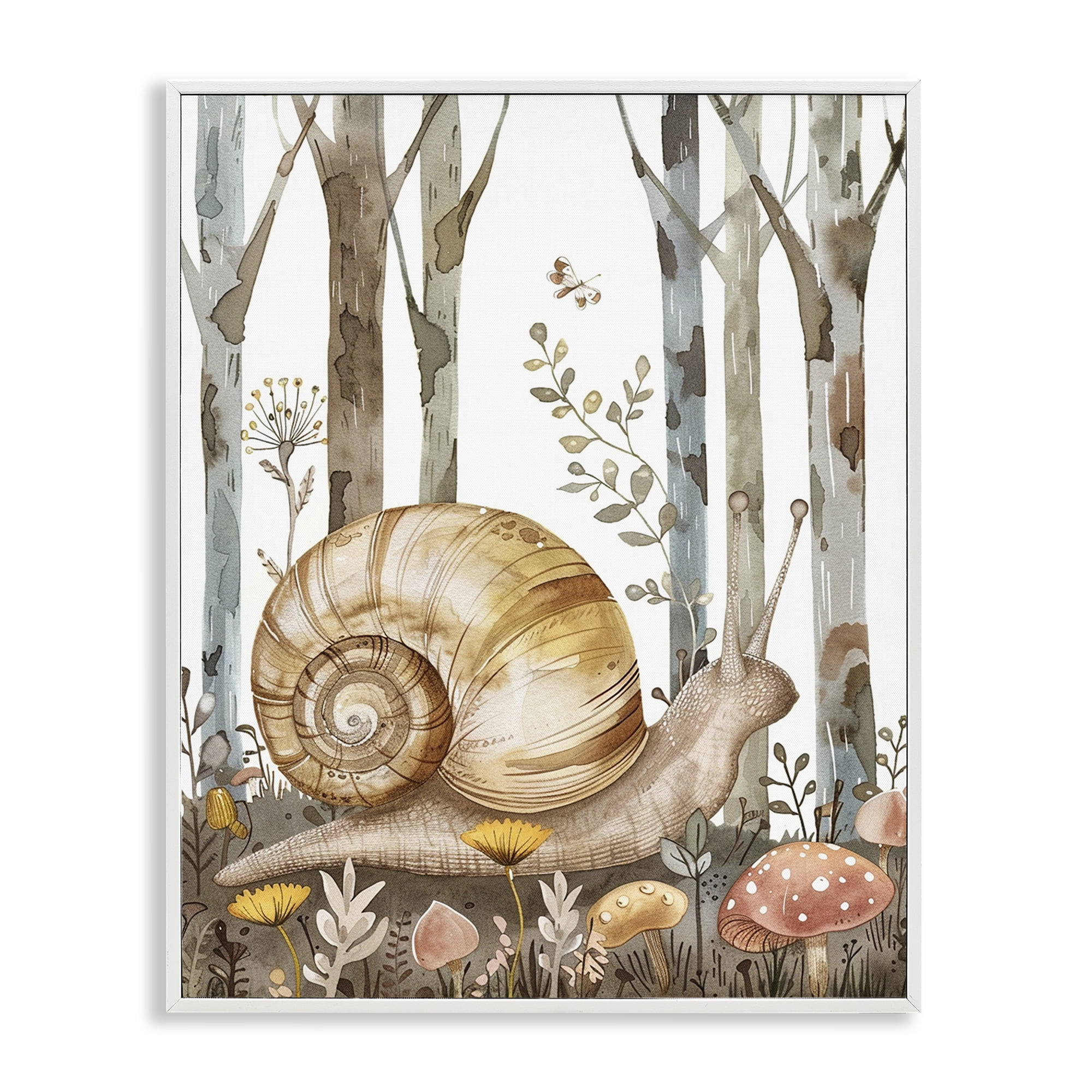 Stupell Industries Woodland Snail Nature Landscape & Nature Painting White Framed Art Print Wall Art, 11 x 14