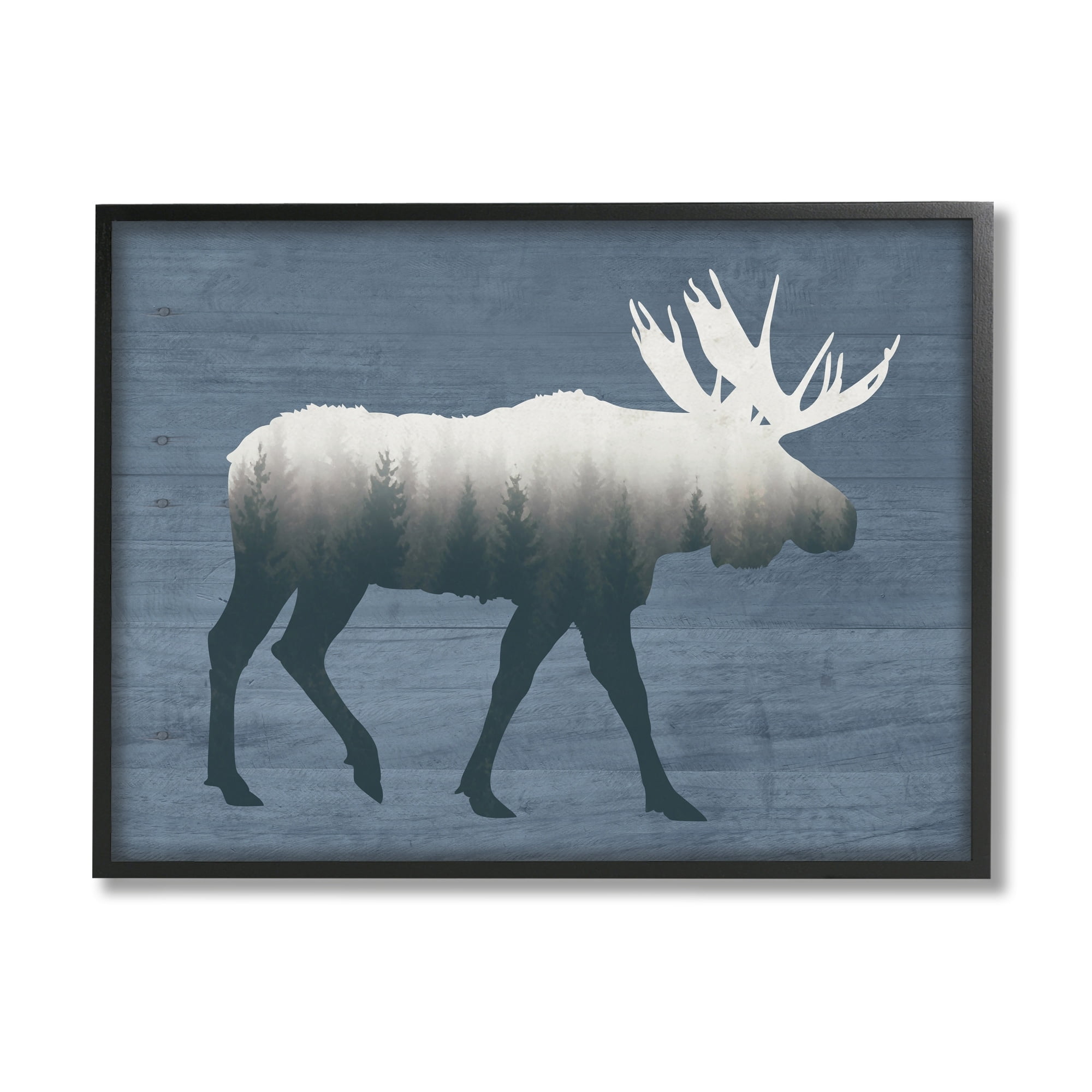 Stupell Industries Woodland Trees Within Moose Silhouette Rustic Animal Graphic Art Black Framed Art Print Wall Art, Design by Lettered and Lined