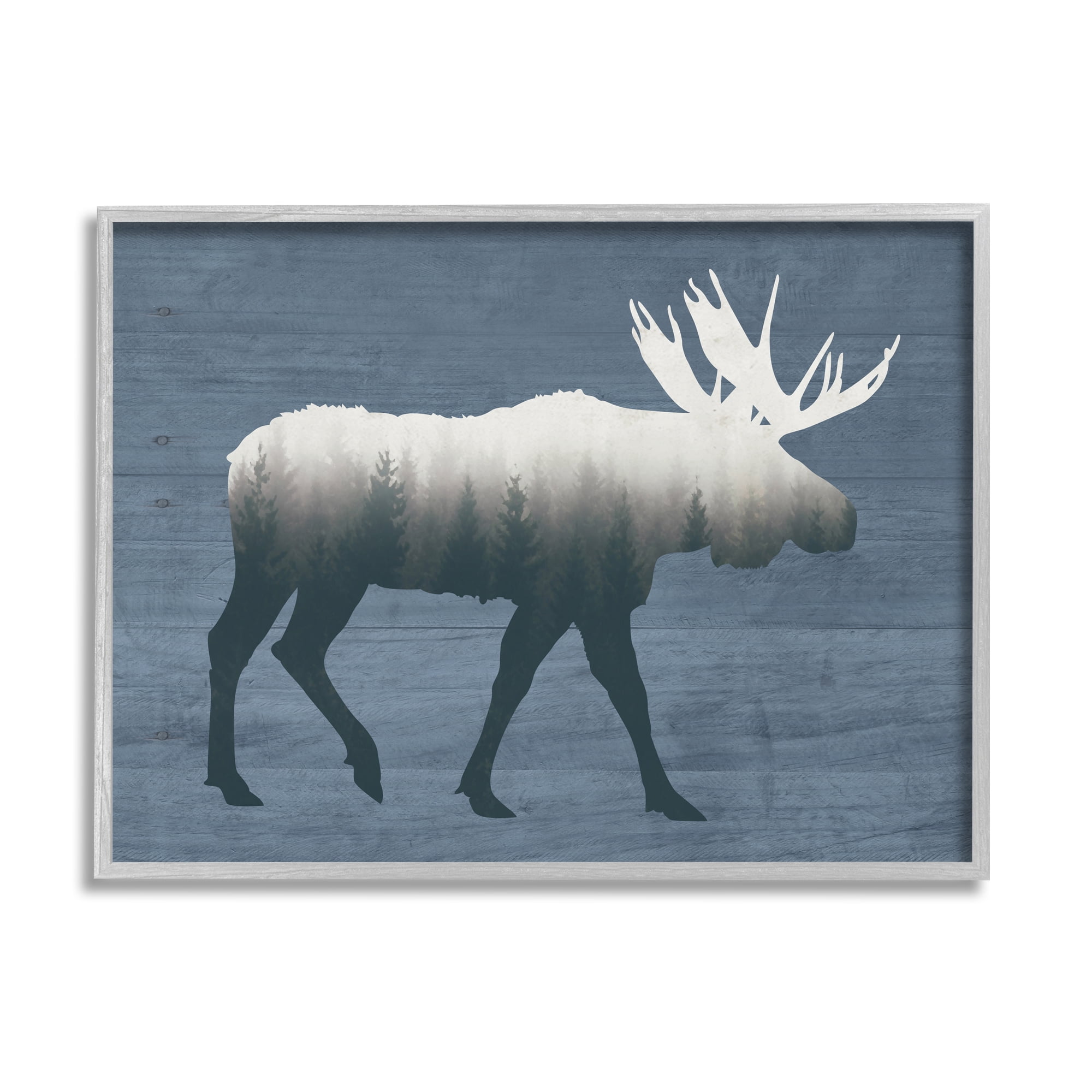 Stupell Industries Woodland Trees Within Moose Silhouette Rustic Animal Graphic Art Gray Framed Art Print Wall Art, Design by Lettered and Lined