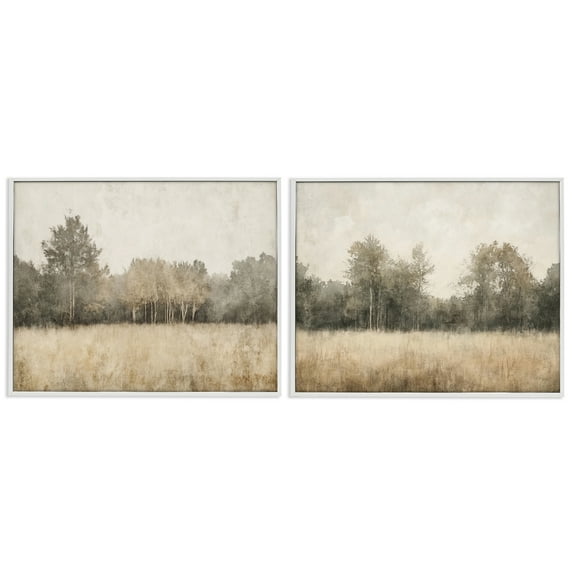 Stupell Industries Woodland Watercolor Field 2 Piece White Framed Giclee Art Set design by Mona Grace, 11 x 14