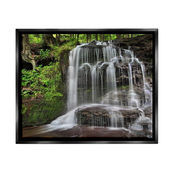 Stupell Industries Woodland Waterfall Nature Creek Landscape Photography Black Floater Framed Art Print Wall Art