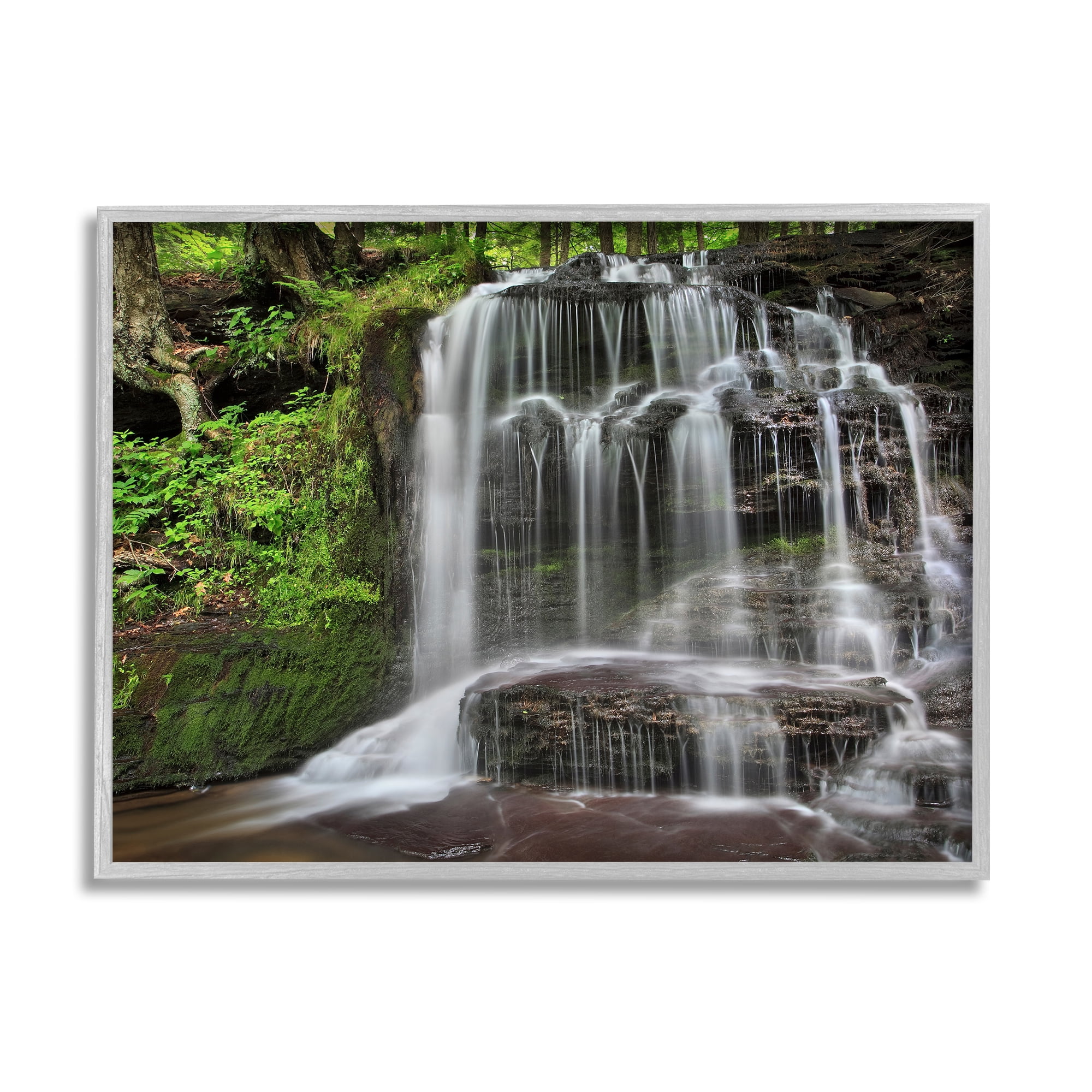 Stupell Industries Woodland Waterfall Nature Creek Landscape Photography Gray Framed Art Print Wall Art