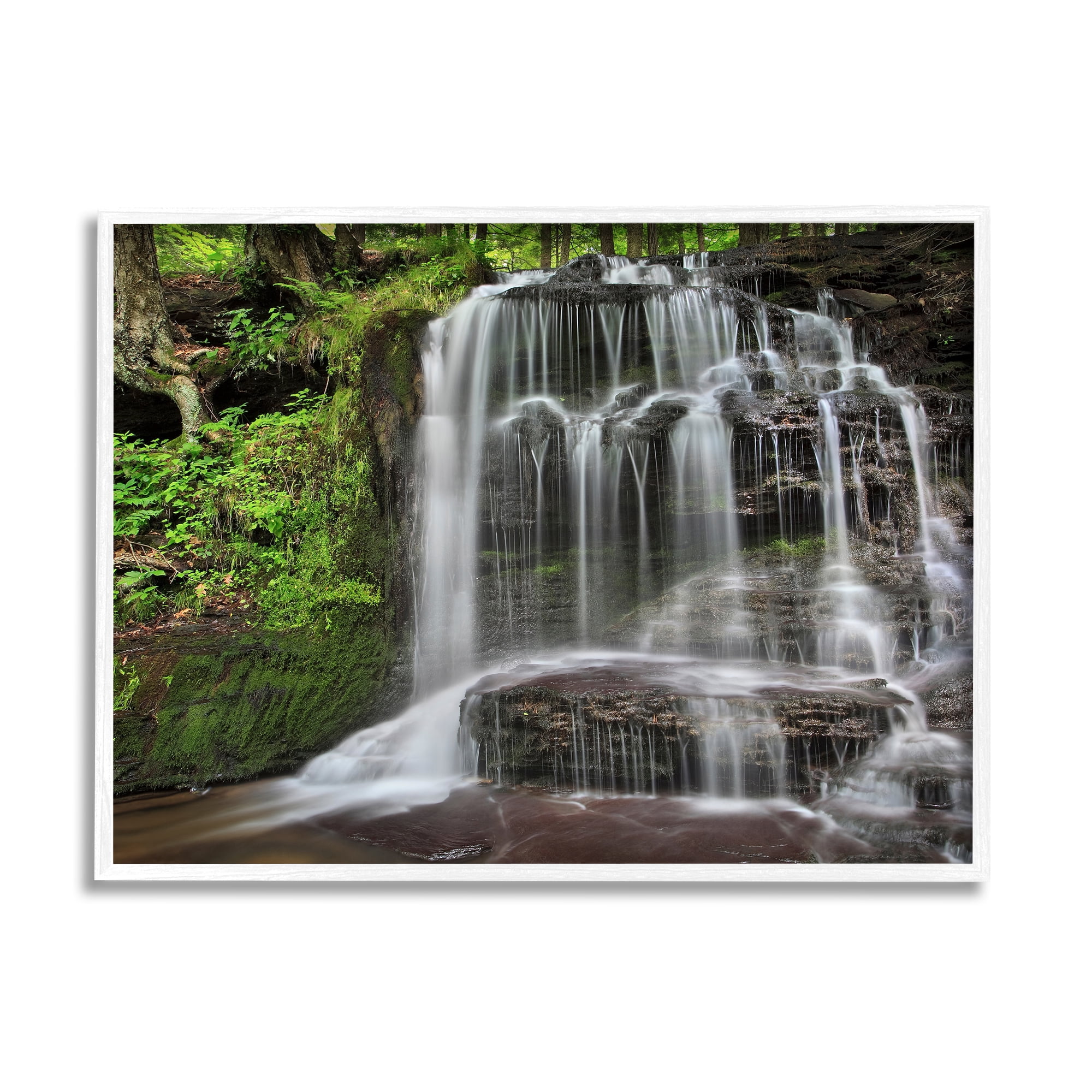 Stupell Industries Woodland Waterfall Nature Creek Landscape Photography White Framed Art Print Wall Art