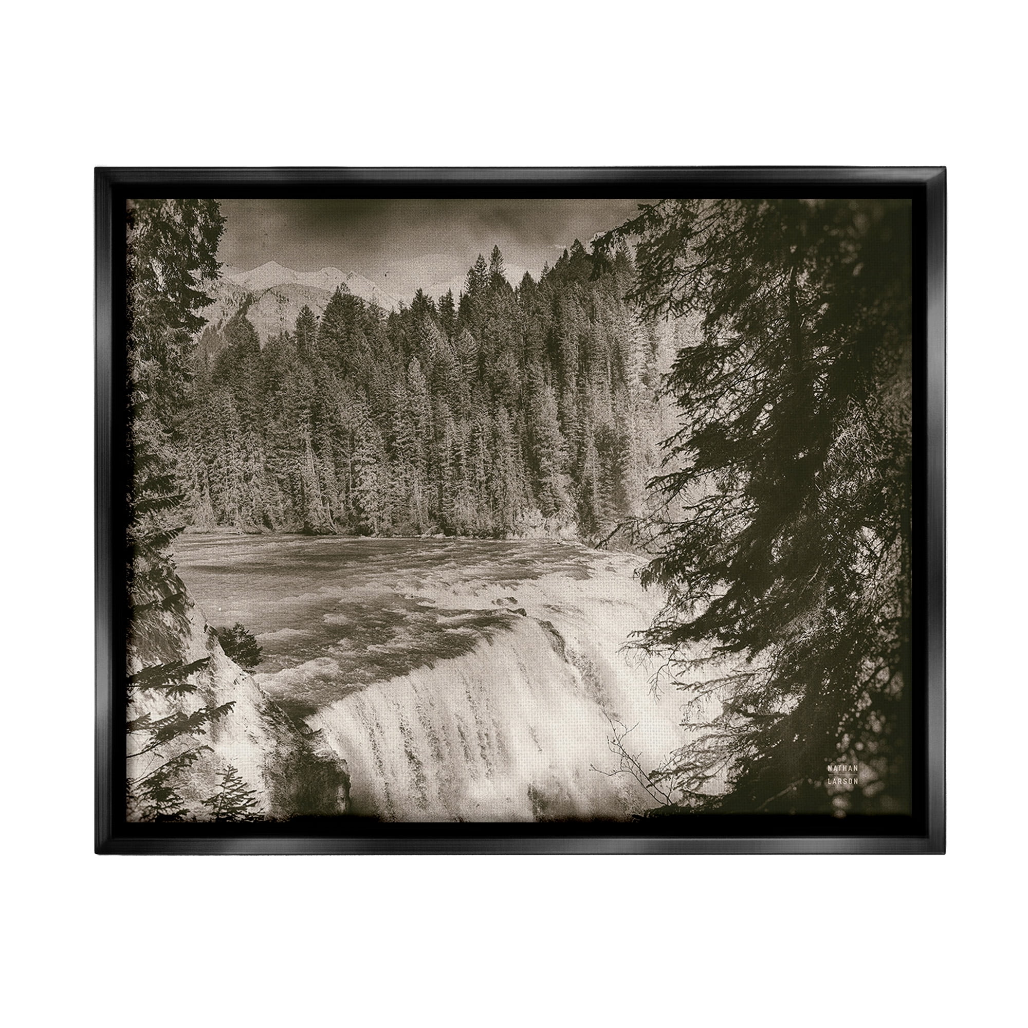 Stupell Industries Woodland Waterfall Photography Landscape Photography Black Floater Framed Canvas Art Print Wall Art, 21 x 17