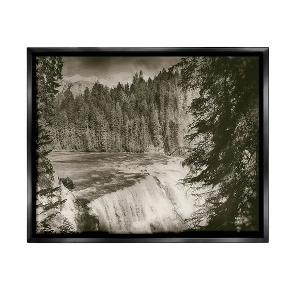 Stupell Industries Woodland Waterfall Photography Landscape Photography Black Floater Framed Canvas Art Print Wall Art, 21 x 17